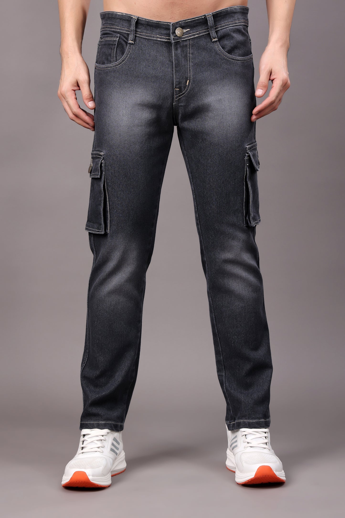 ZAYSH Men Regular fit Mid Rise Grey Cargo Pants (HCAR-BP-Den-06)