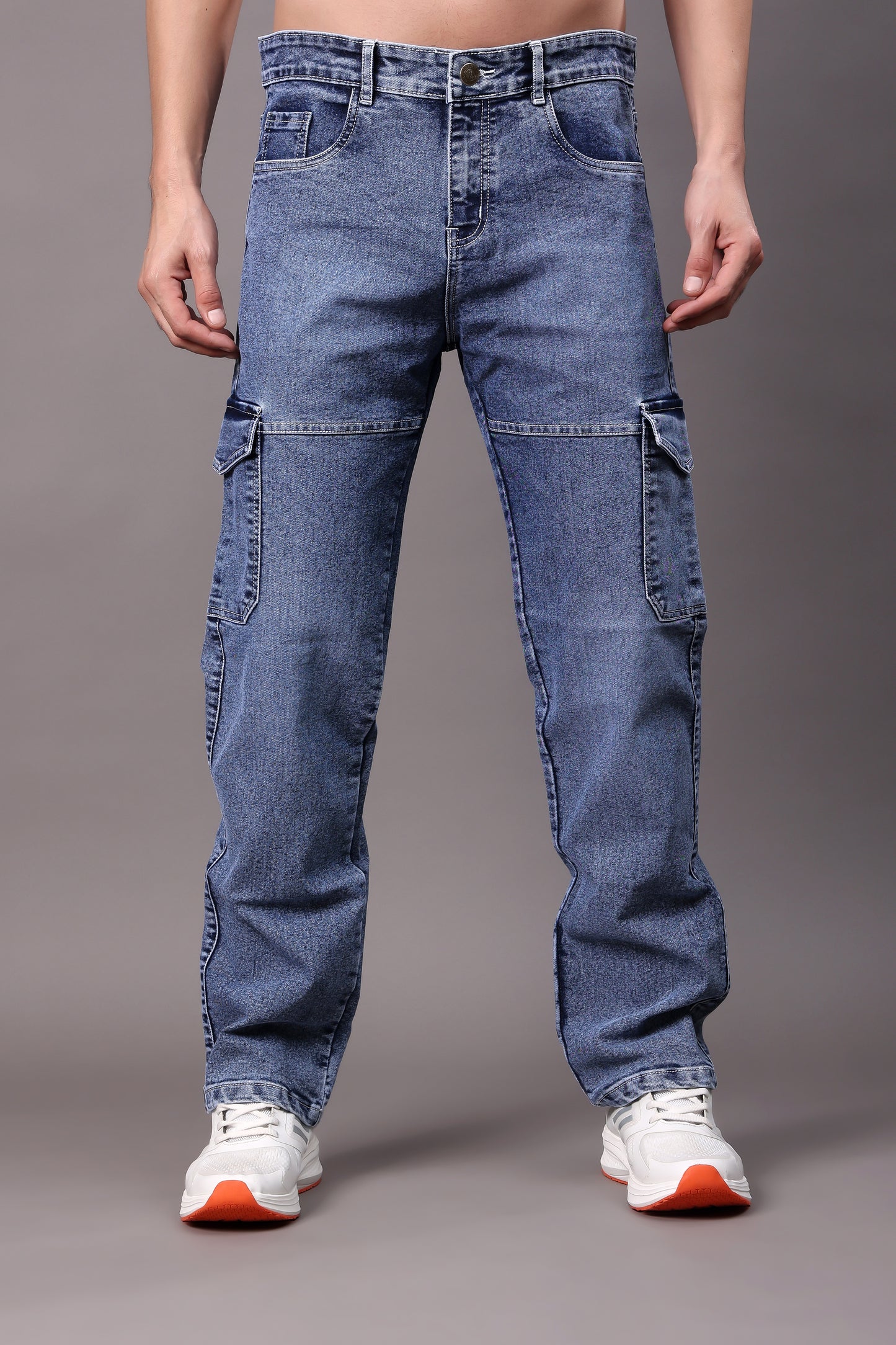 ZAYSH Men Regular fit Mid Rise Blue Cargo Pants (HCAR-DEN-BLAST-BLUE)