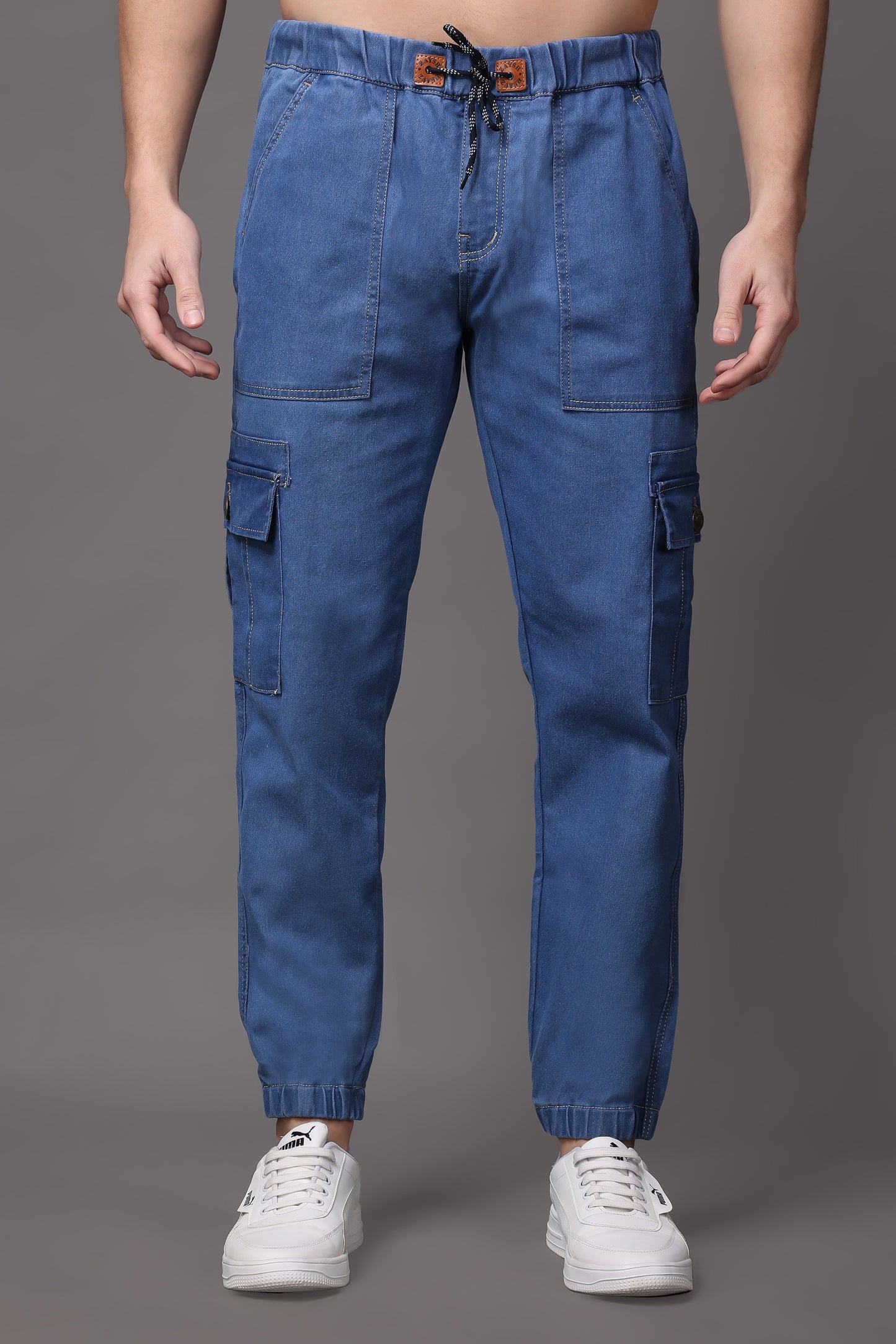 ZAYSH Men Regular fit Mid Rise Blue Cargo Pants (JOG-DEN-D1-6P-01)