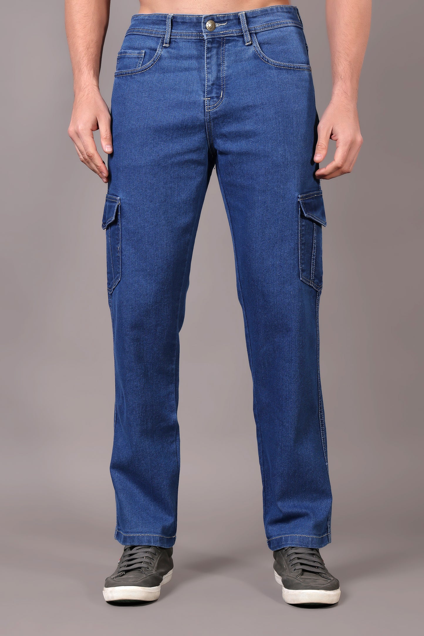 ZAYSH Men Regular fit Mid Rise Blue Cargo Pants (HCAR-DEN-BLUE)