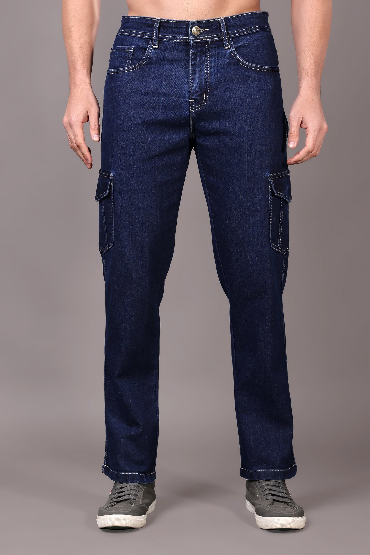 ZAYSH Men Regular fit Mid Rise Dark Blue Cargo Pants (HCAR-DEN-DARK BLUE)