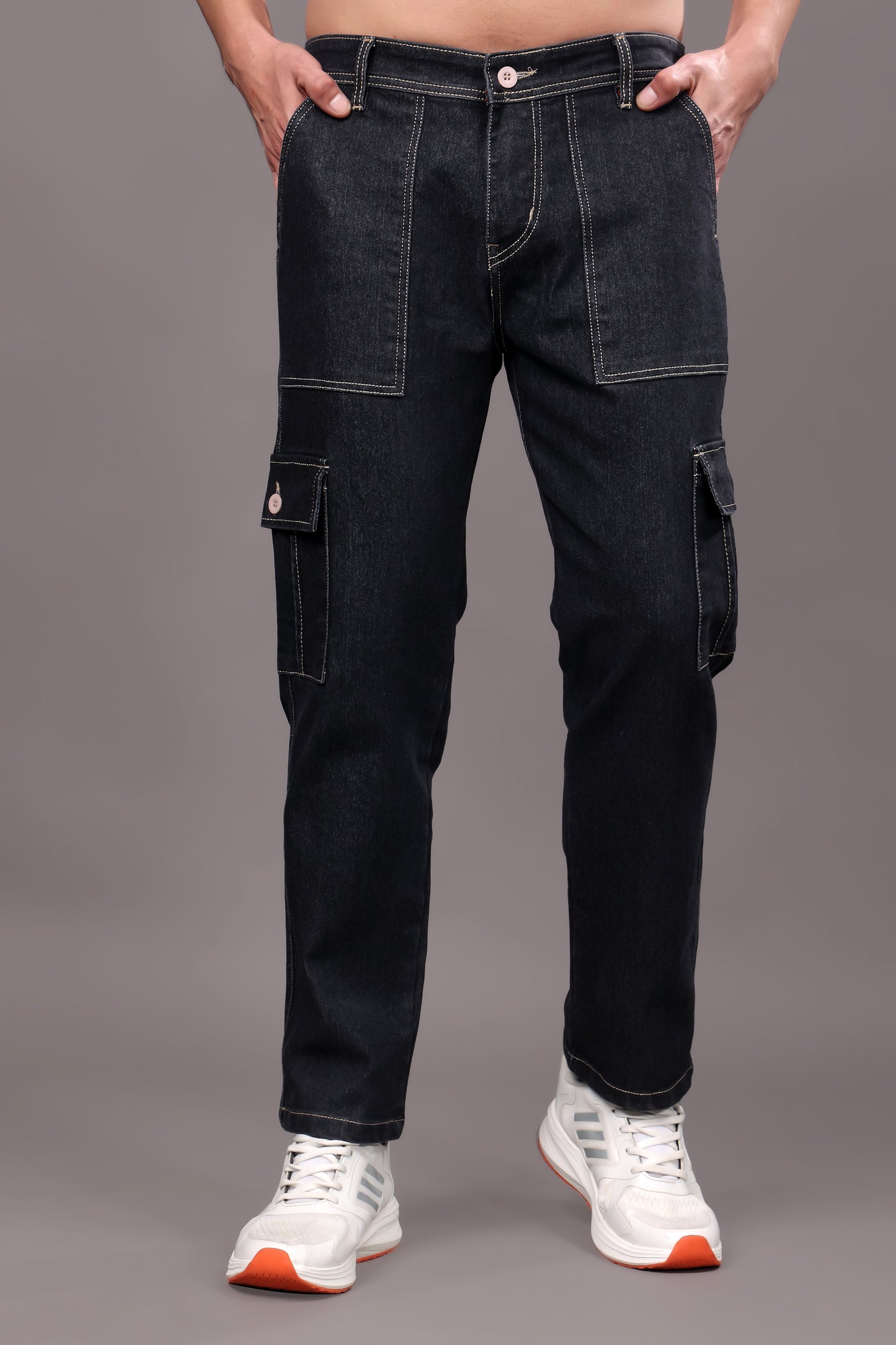 ZAYSH Men Regular fit Mid Rise Grey Cargo Pants (HCAR-D1-DEN-06)