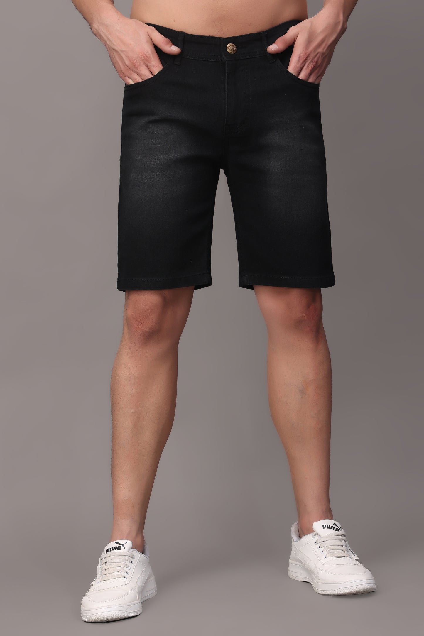 ZAYSH Men Slim Mid Rise Black Shorts (Short-Den-Spray -02)