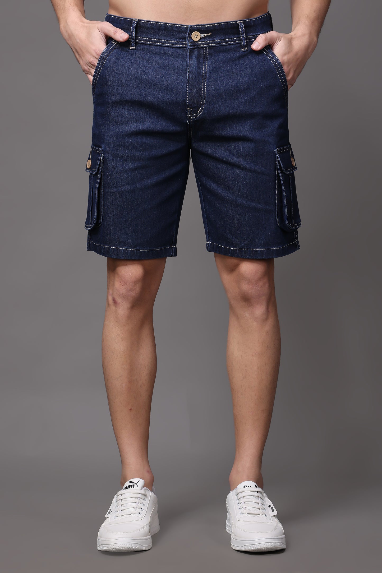 ZAYSH Men Slim Mid Rise Dark Blue Shorts (Short-Den-6p-05)