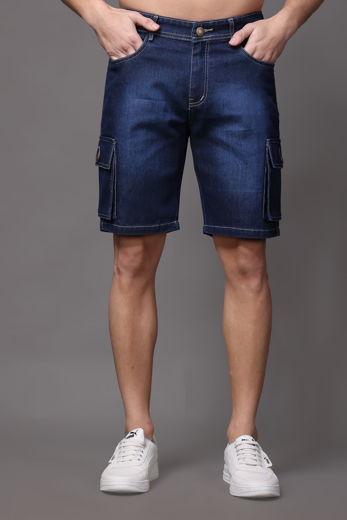 ZAYSH Men Slim Mid Rise Dark Blue Shorts (HSHORT-Den-6P-05)
