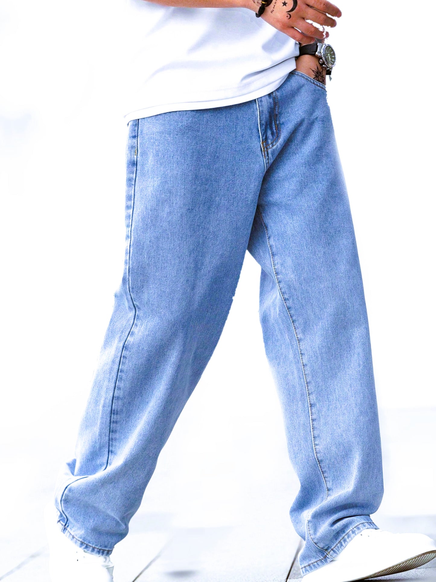 ZAYSH Men Baggy fit Mid Rise Light Blue Jeans Pants (MJRP-Baggy-04)