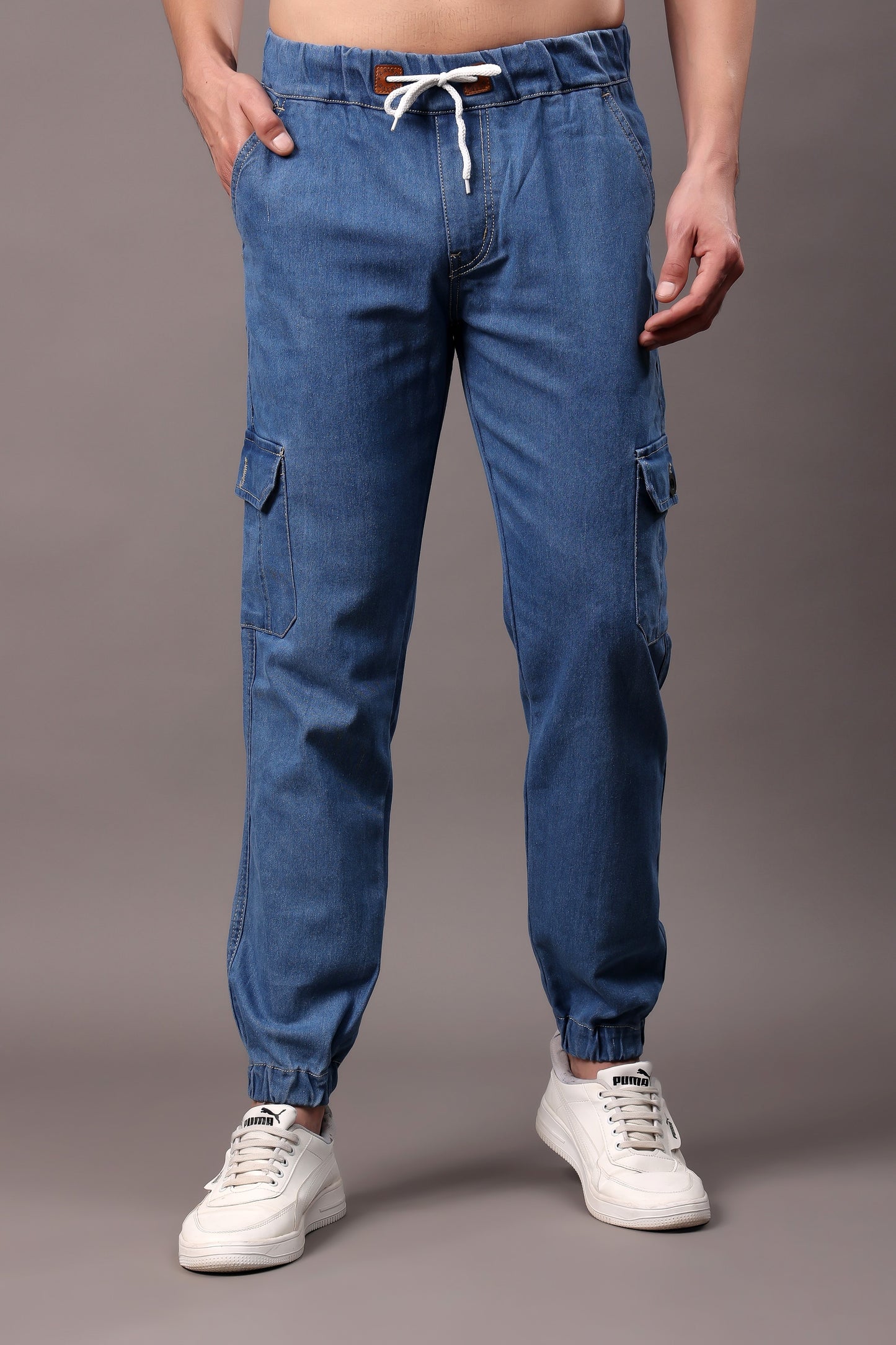 ZAYSH Men Regular fit Mid Rise Blue Cargo Pants (JOG-DEN-6P-01)