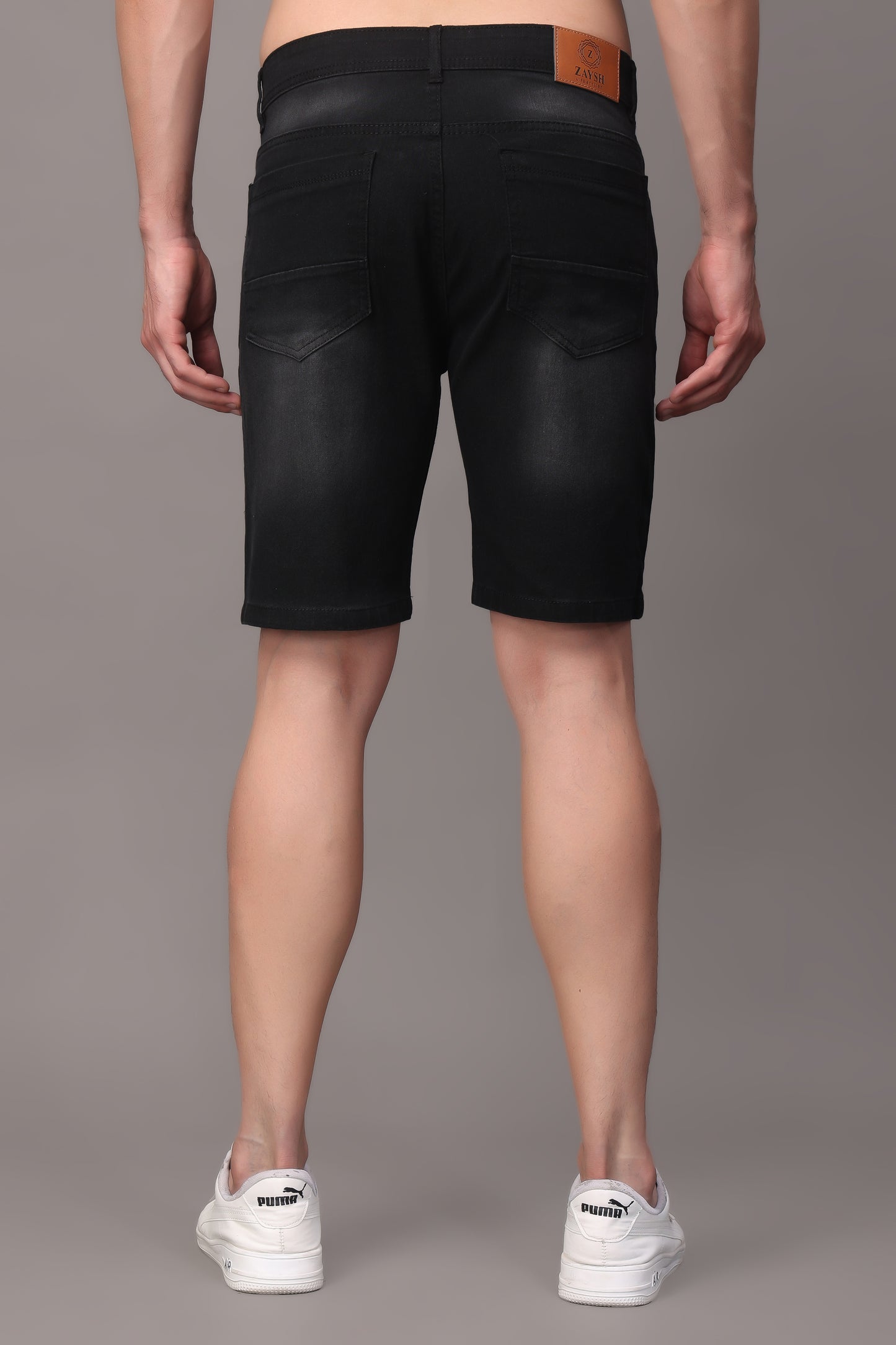 ZAYSH Men Slim Mid Rise Black Shorts (Short-Den-Spray -02)