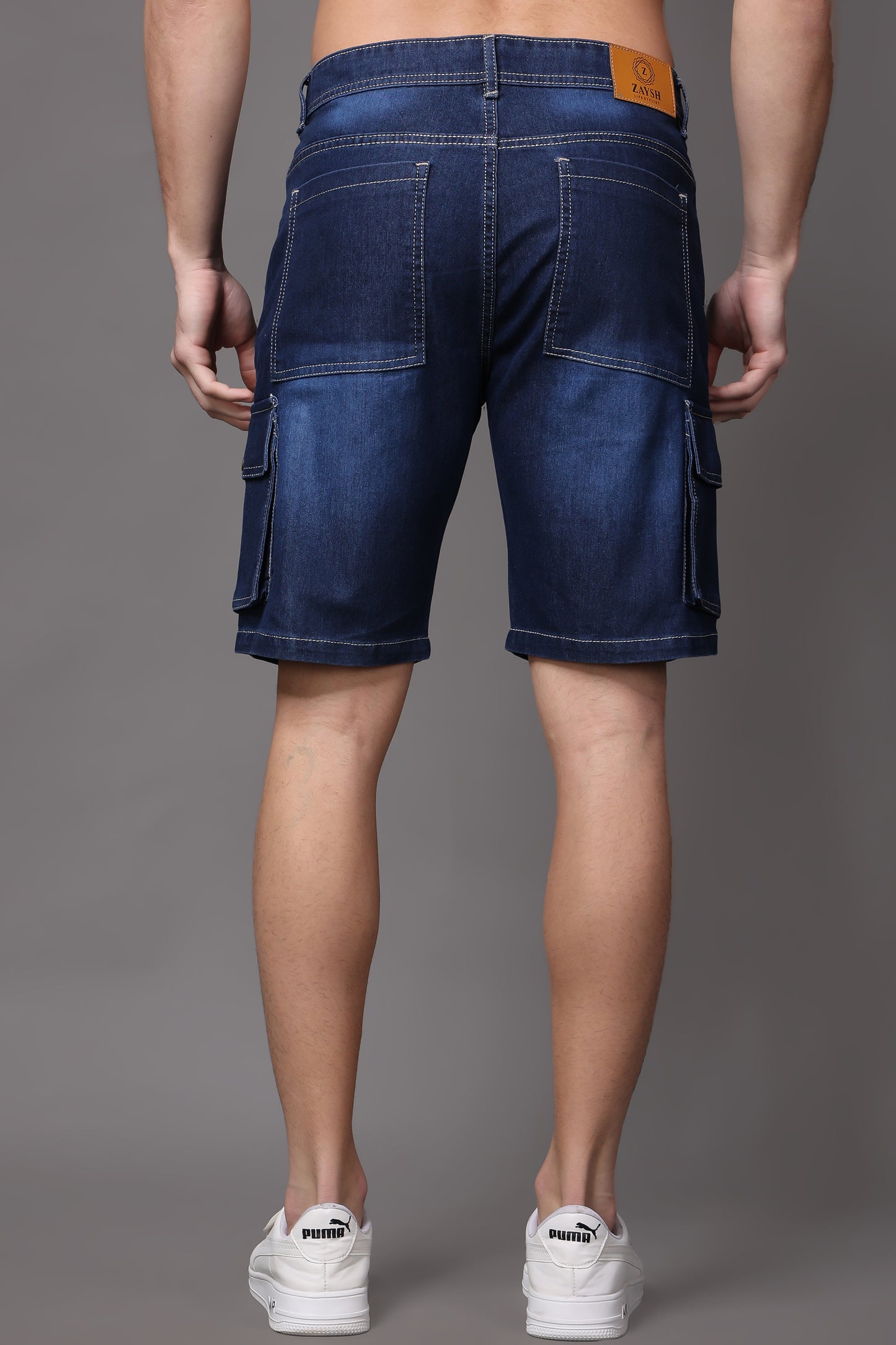 ZAYSH Men Slim Mid Rise Dark Blue Shorts (HSHORT-Den-6P-05)