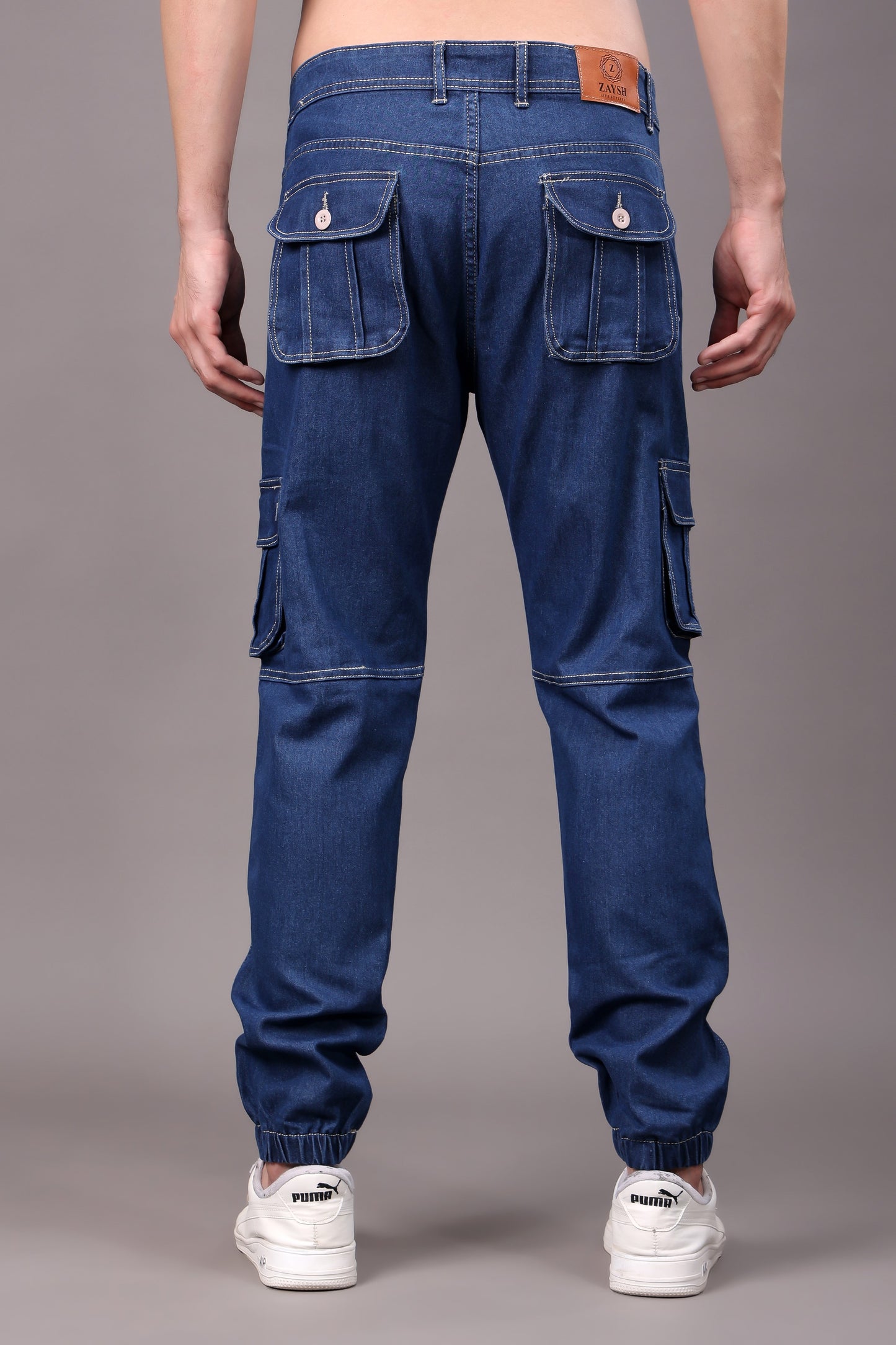 ZAYSH Men Regular fit Mid Rise Dark Blue Cargo Pants (CAR-Denim)