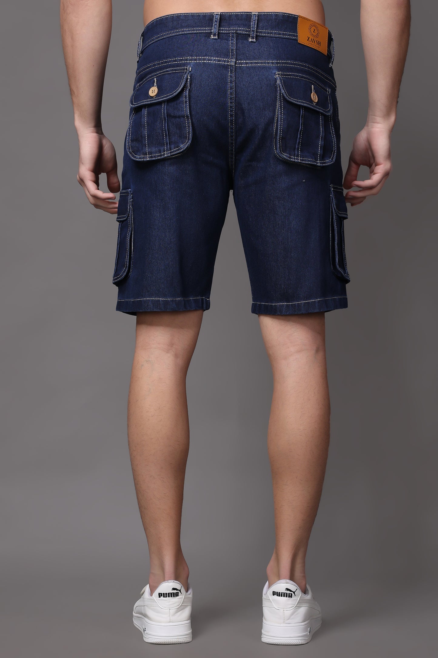 ZAYSH Men Slim Mid Rise Dark Blue Shorts (Short-Den-6p-05)