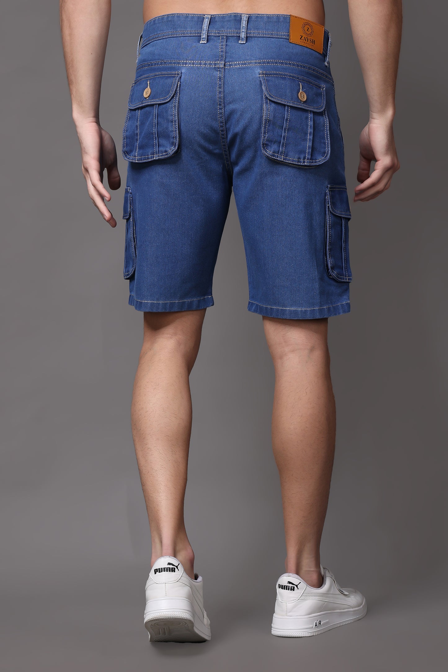 ZAYSH Men Slim Mid Rise Blue Shorts (Short-Den-6P-01)