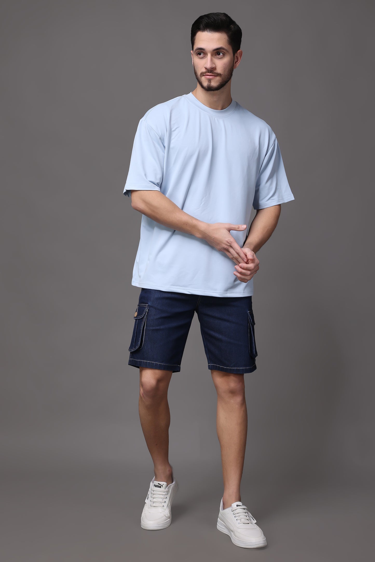 ZAYSH Men Slim Mid Rise Dark Blue Shorts (Short-Den-6p-05)