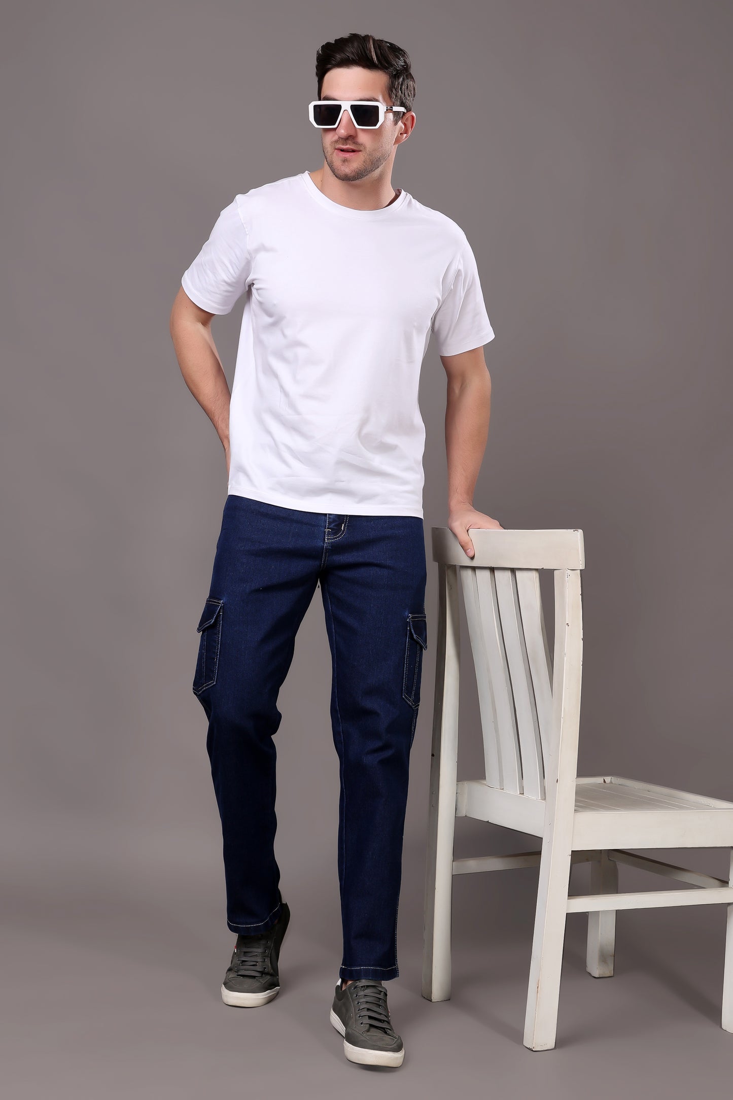 ZAYSH Men Regular fit Mid Rise Dark Blue Cargo Pants (HCAR-DEN-DARK BLUE)