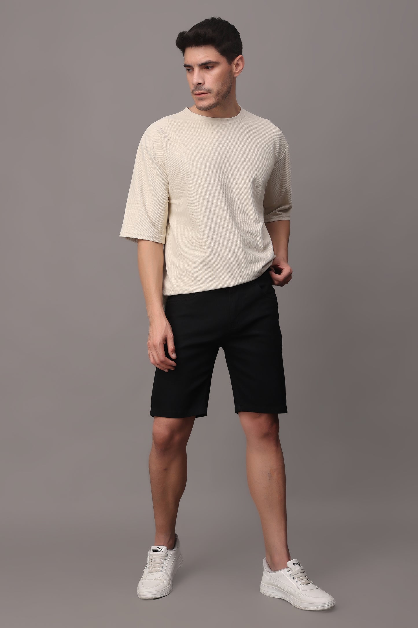 ZAYSH Men Slim Mid Rise Black Shorts (Short-Den-Black)