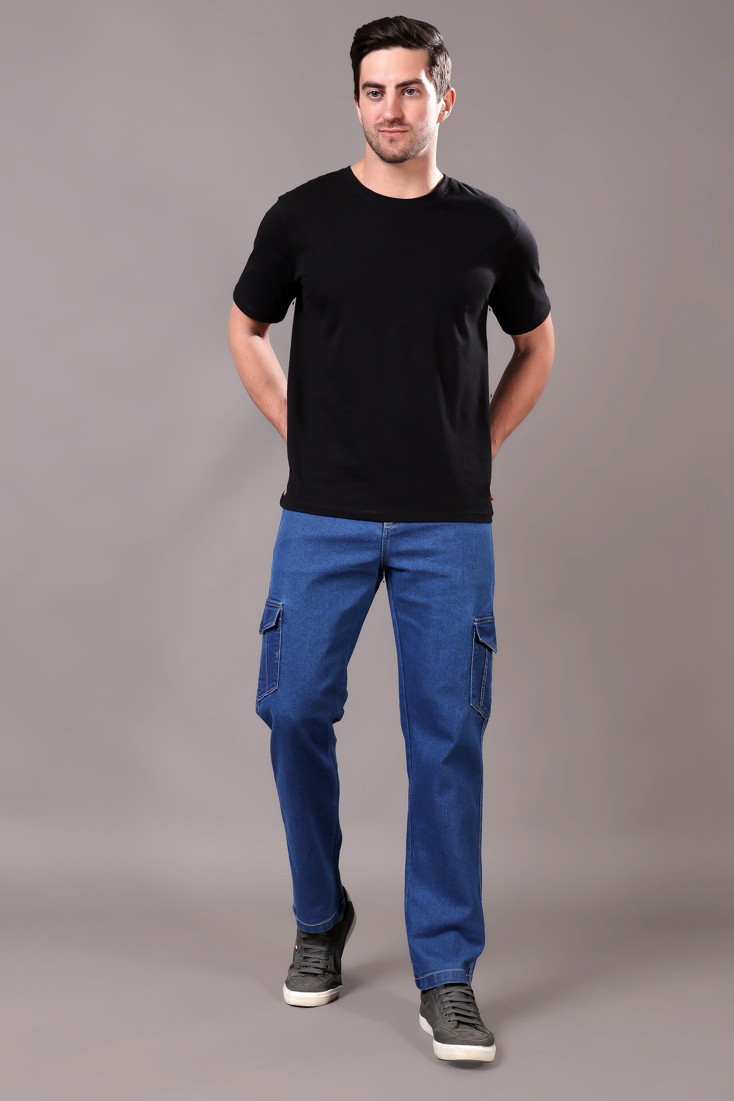 ZAYSH Men Regular fit Mid Rise Blue Cargo Pants (HCAR-DEN-BLUE)