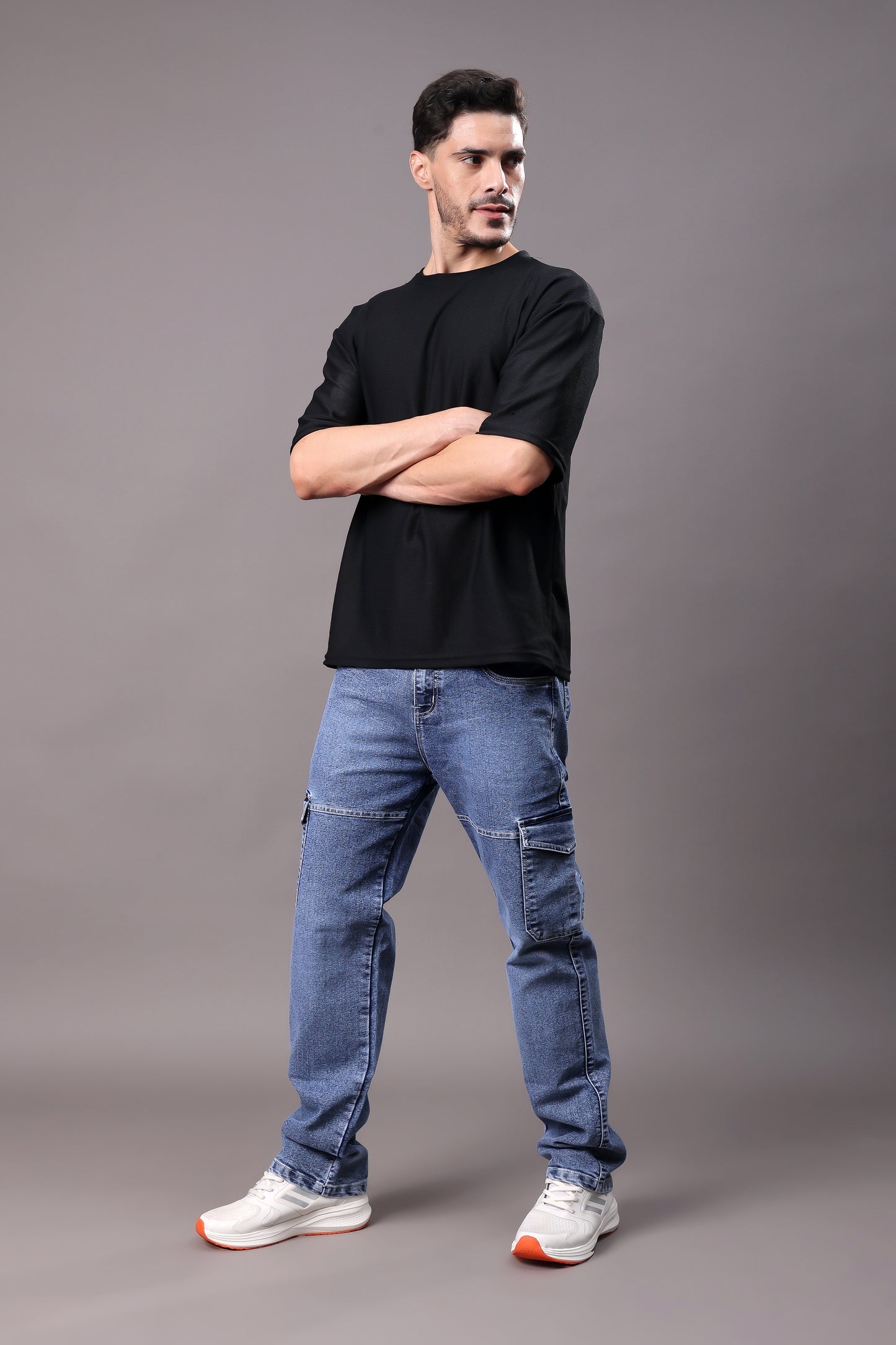 ZAYSH Men Regular fit Mid Rise Blue Cargo Pants (HCAR-DEN-BLAST-BLUE)