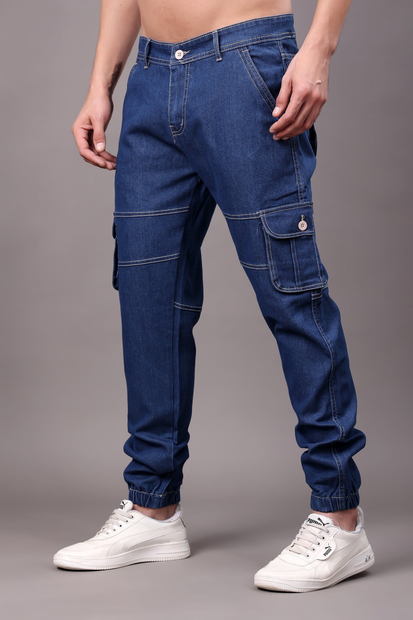 ZAYSH Men Regular fit Mid Rise Dark Blue Cargo Pants (CAR-Denim)