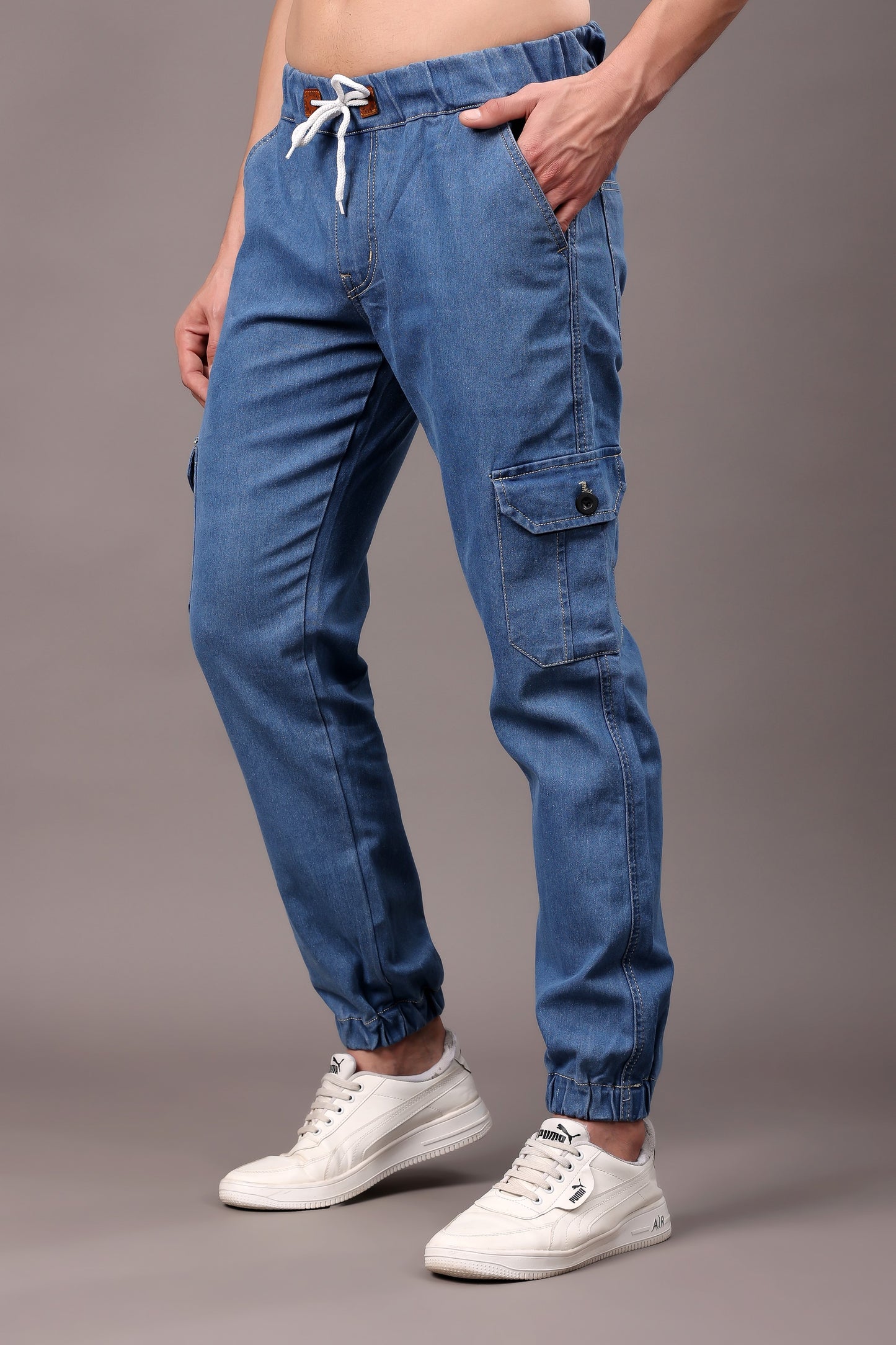 ZAYSH Men Regular fit Mid Rise Blue Cargo Pants (JOG-DEN-6P-01)