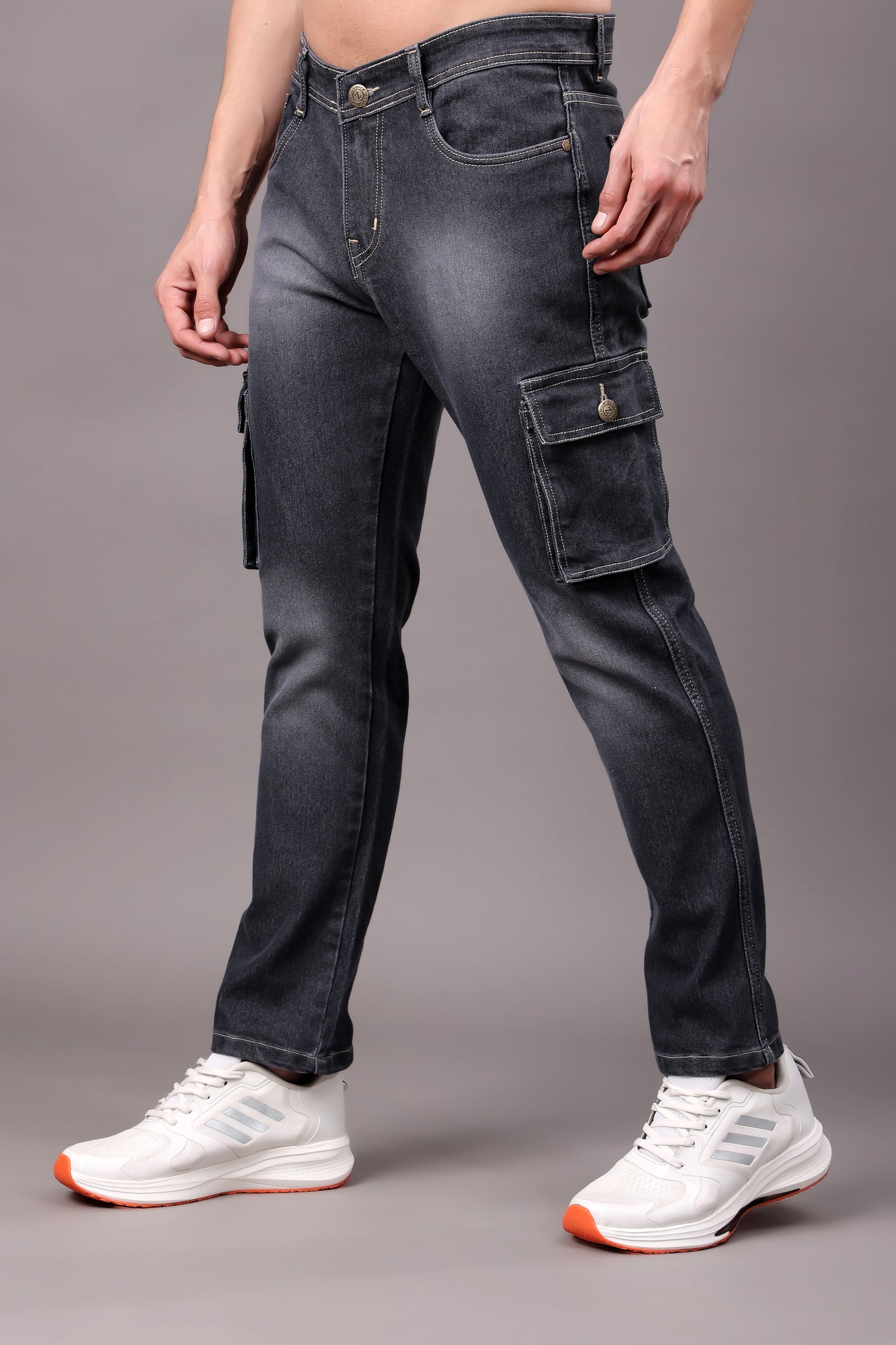ZAYSH Men Regular fit Mid Rise Grey Cargo Pants (HCAR-BP-Den-06)