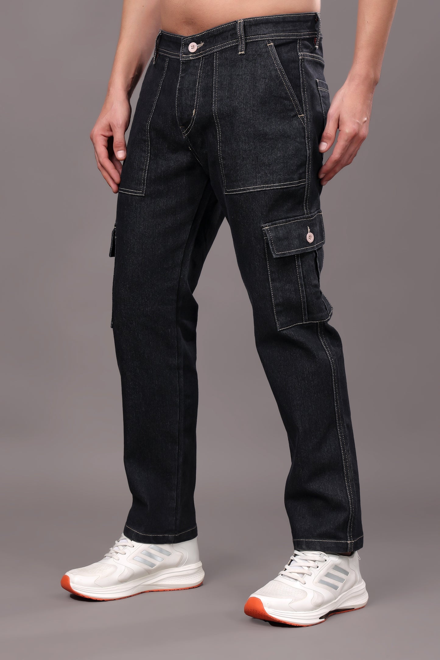 ZAYSH Men Regular fit Mid Rise Grey Cargo Pants (HCAR-D1-DEN-06)