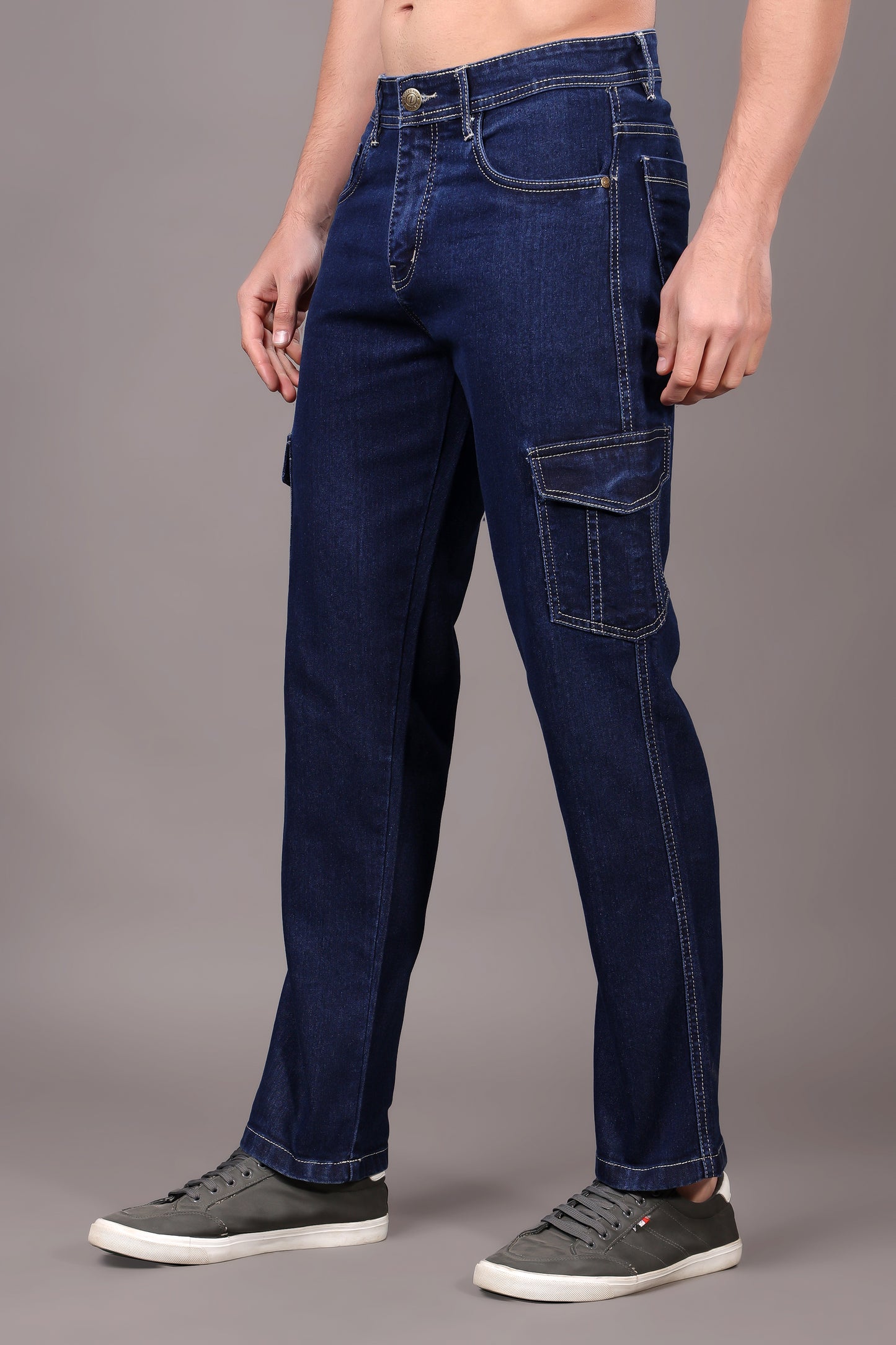 ZAYSH Men Regular fit Mid Rise Dark Blue Cargo Pants (HCAR-DEN-DARK BLUE)