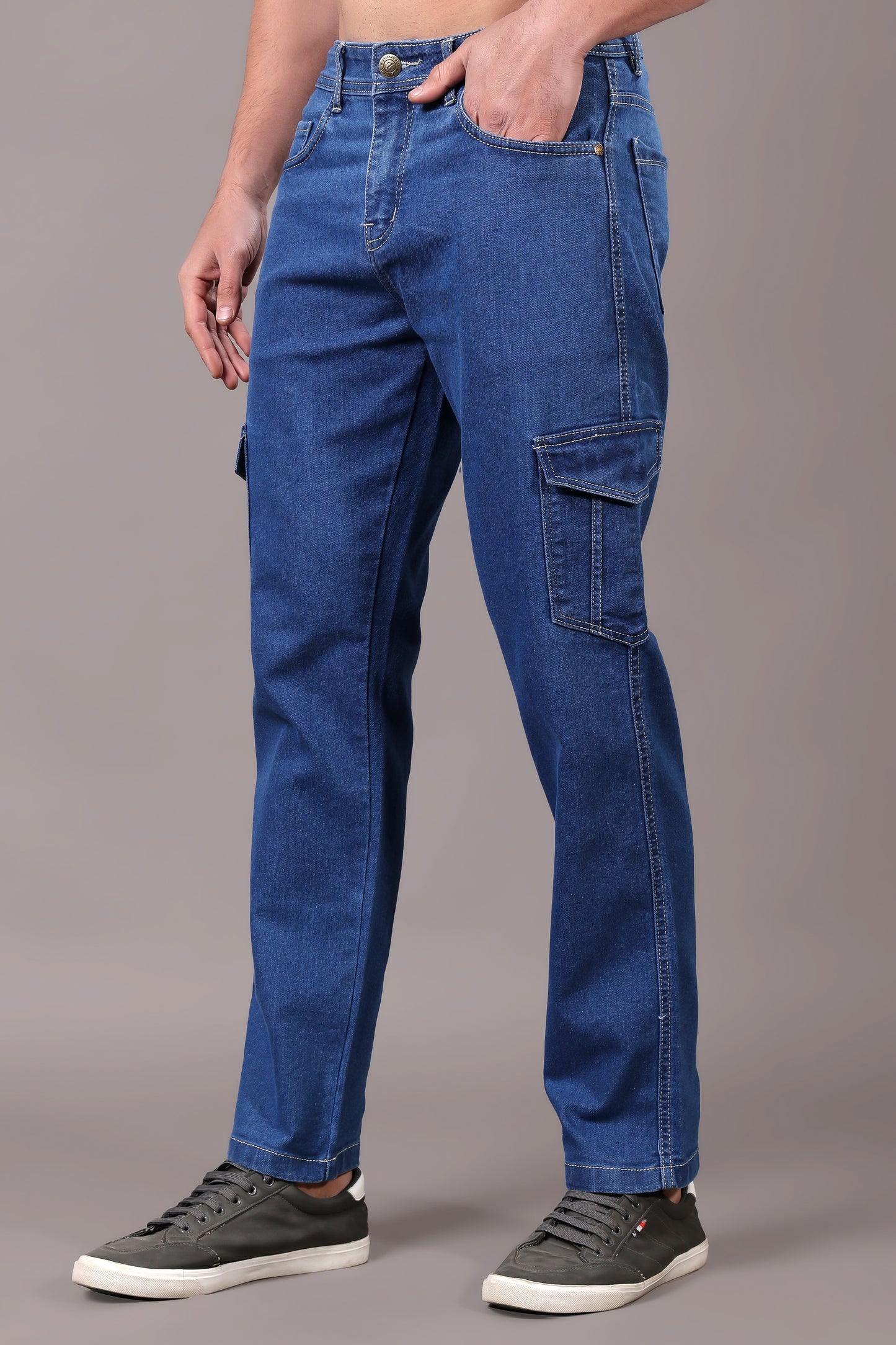 ZAYSH Men Regular fit Mid Rise Blue Cargo Pants (HCAR-DEN-BLUE)