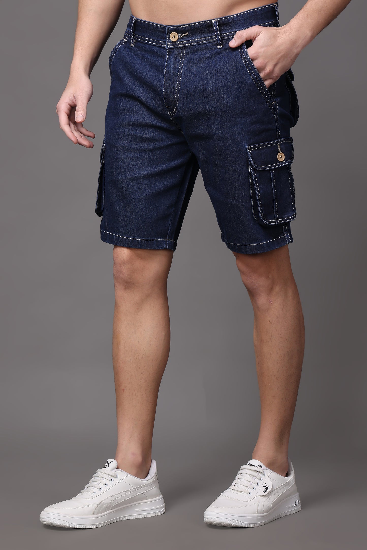 ZAYSH Men Slim Mid Rise Dark Blue Shorts (Short-Den-6p-05)