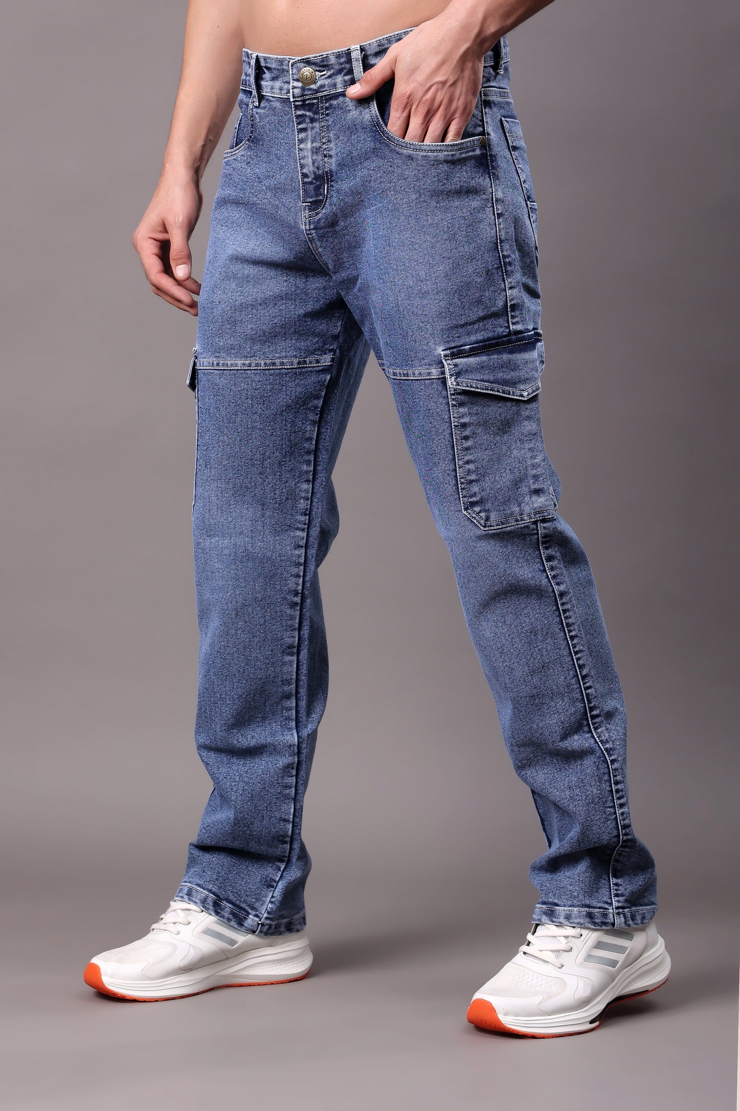 ZAYSH Men Regular fit Mid Rise Blue Cargo Pants (HCAR-DEN-BLAST-BLUE)