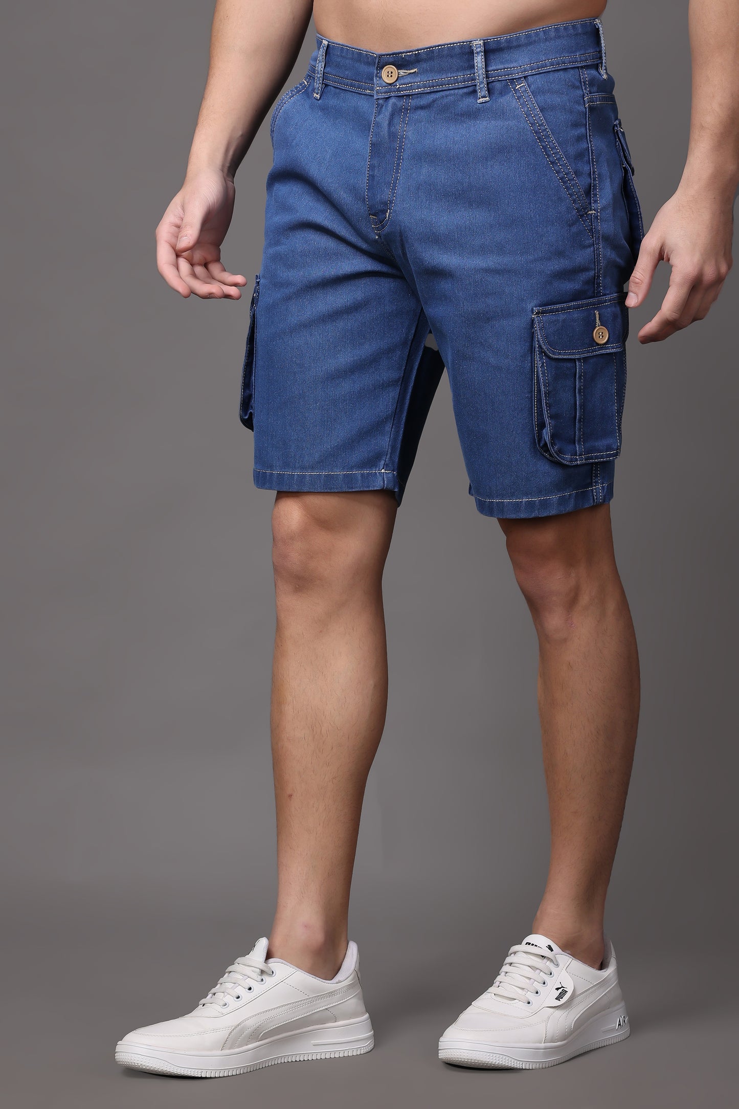ZAYSH Men Slim Mid Rise Blue Shorts (Short-Den-6P-01)