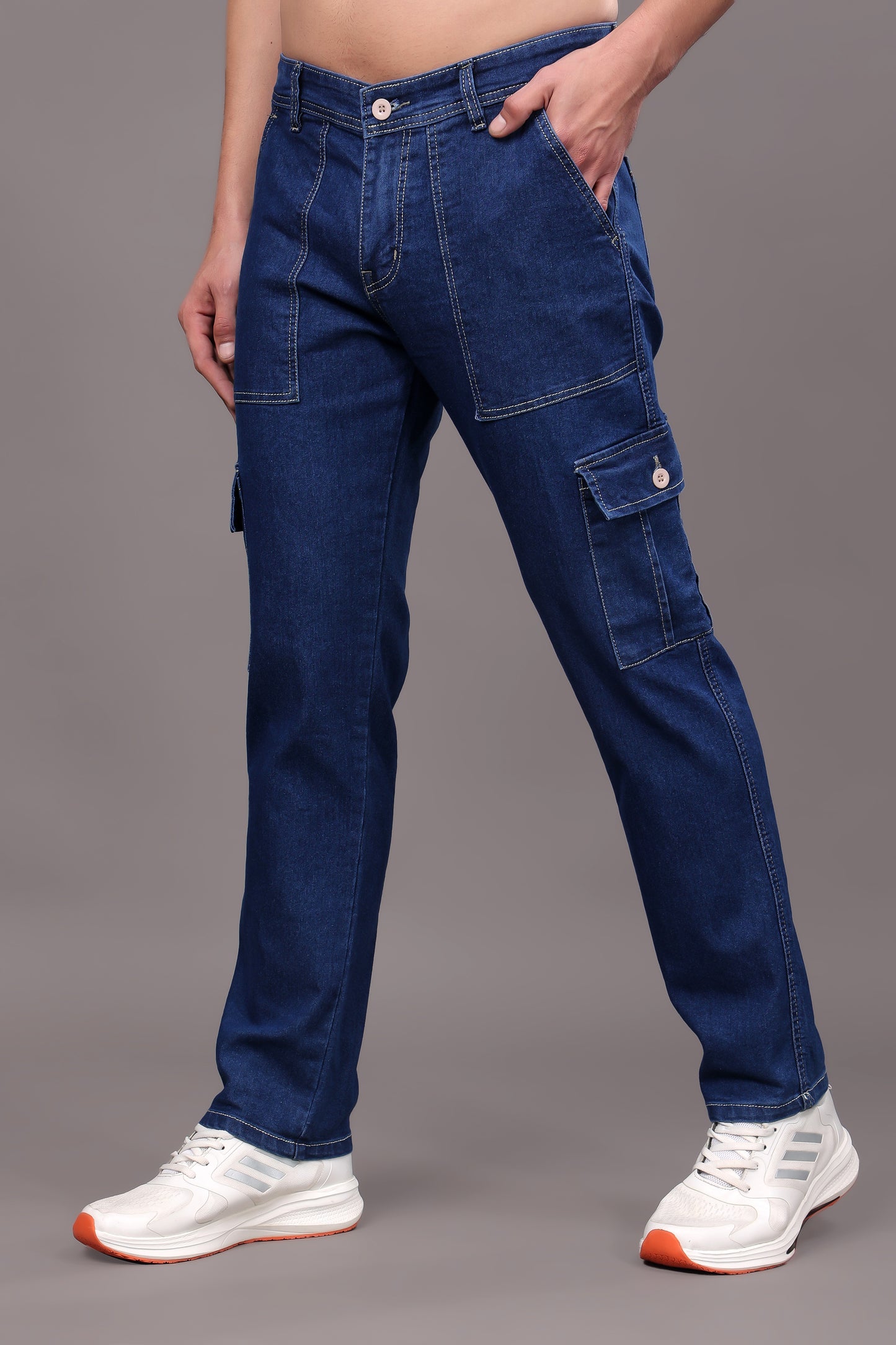 ZAYSH Men Regular fit Mid Rise Blue Cargo Pants (HCAR-D1-DEN-01)