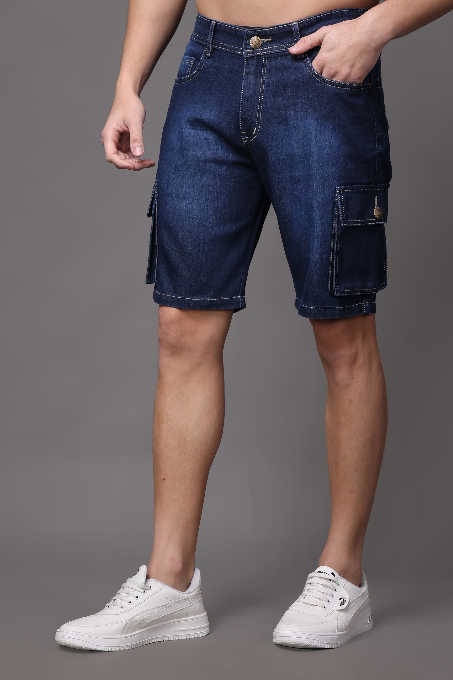 ZAYSH Men Slim Mid Rise Dark Blue Shorts (HSHORT-Den-6P-05)