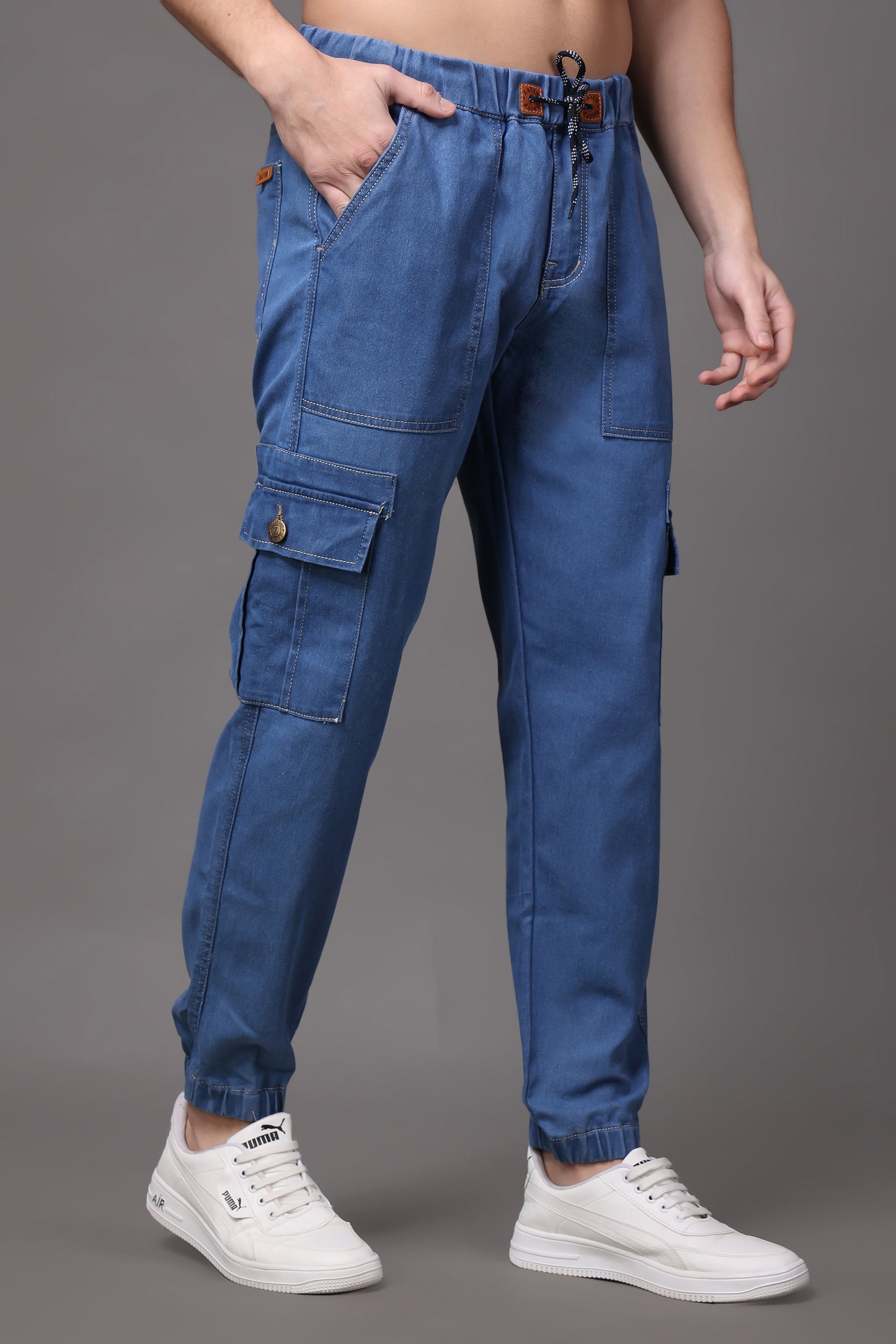 ZAYSH Men Regular fit Mid Rise Blue Cargo Pants (JOG-DEN-D1-6P-01)