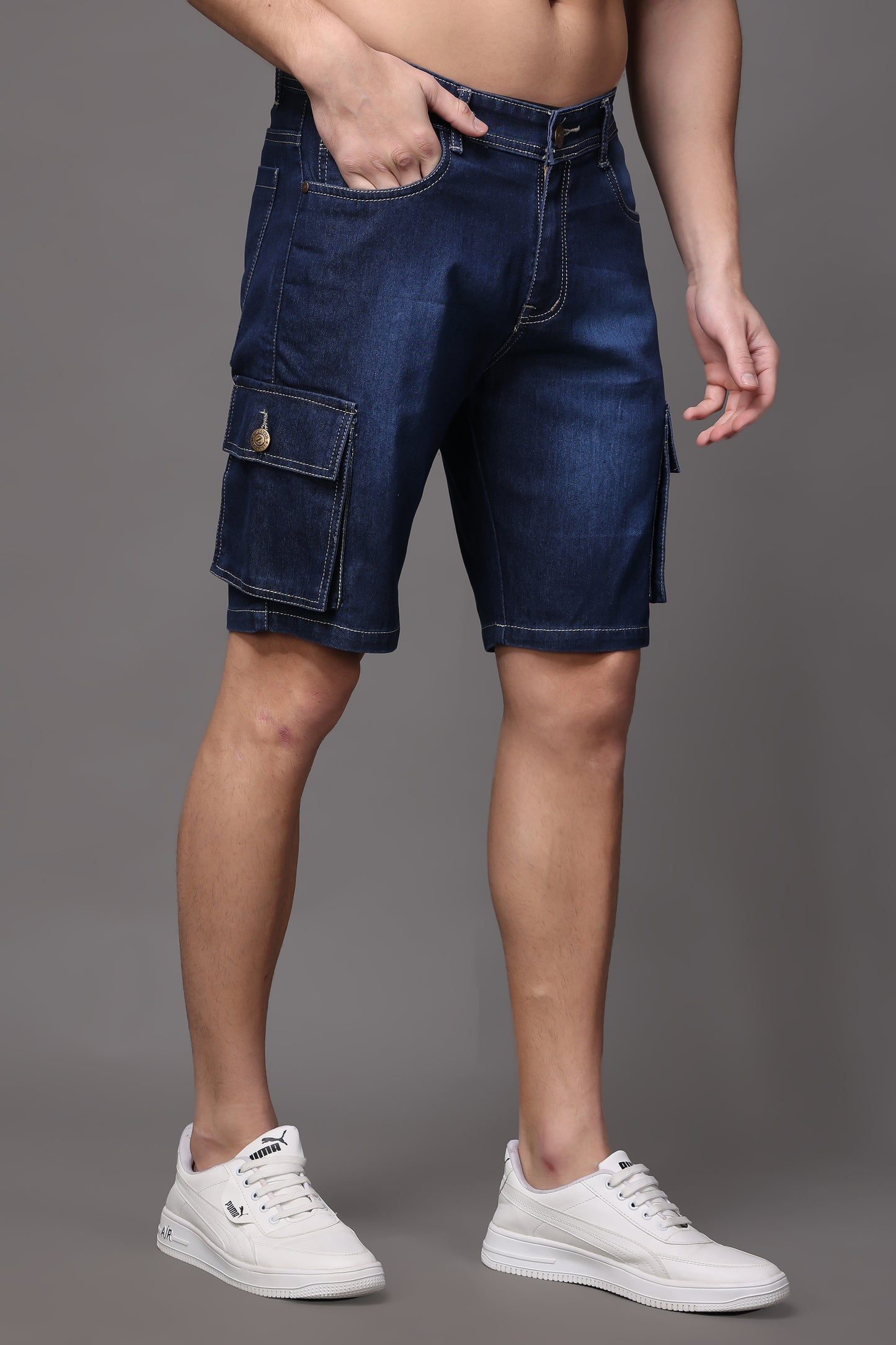 ZAYSH Men Slim Mid Rise Dark Blue Shorts (HSHORT-Den-6P-05)