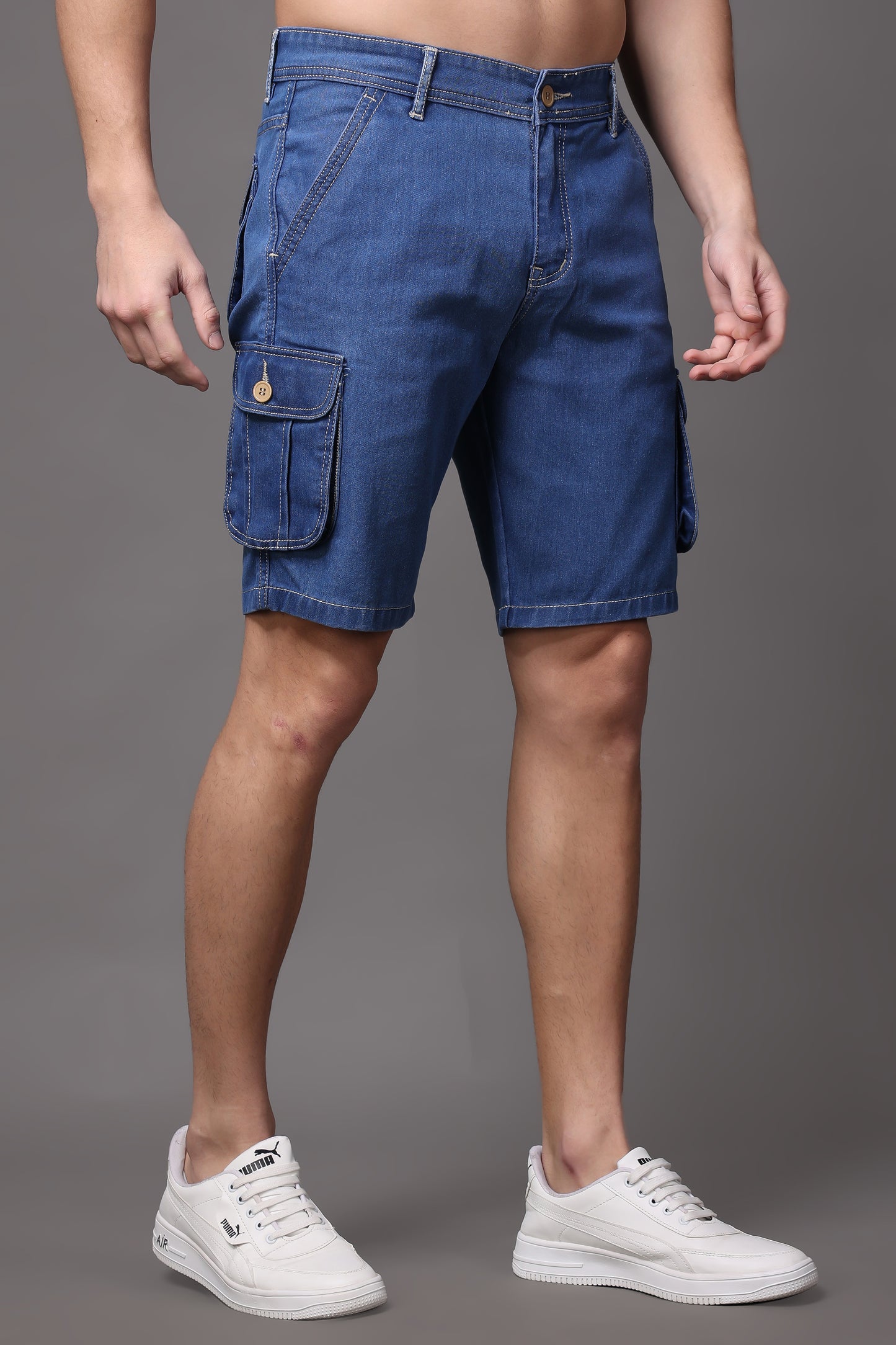 ZAYSH Men Slim Mid Rise Blue Shorts (Short-Den-6P-01)