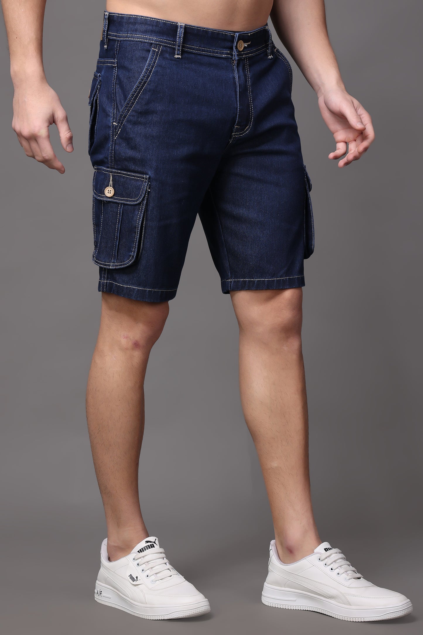 ZAYSH Men Slim Mid Rise Dark Blue Shorts (Short-Den-6p-05)