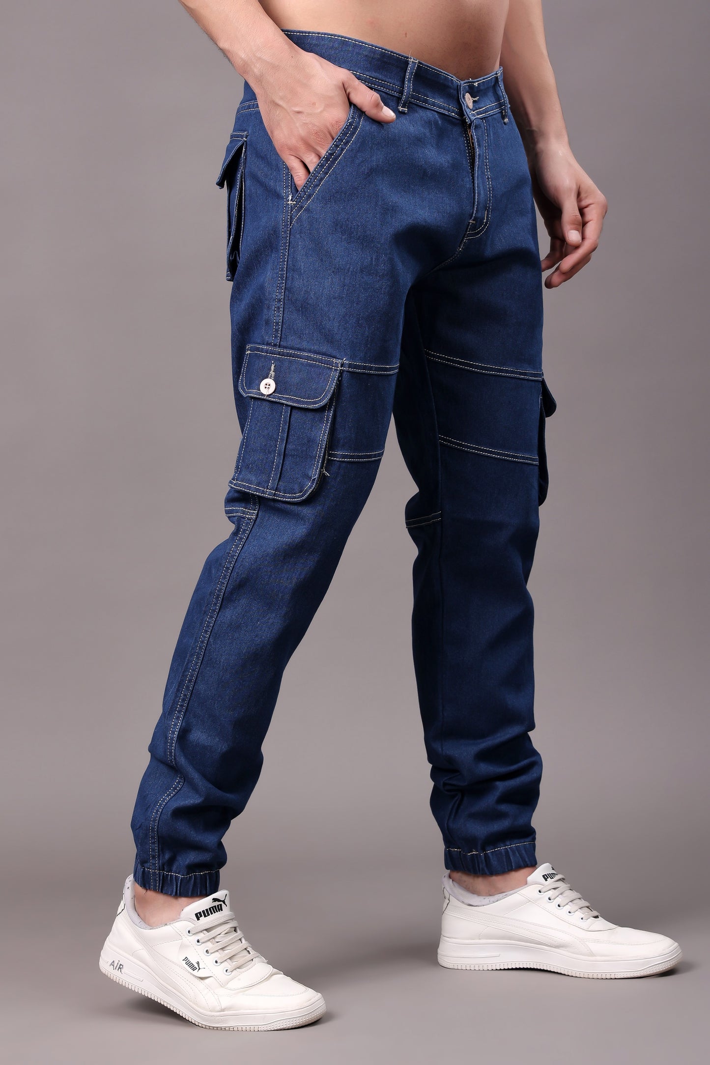 ZAYSH Men Regular fit Mid Rise Dark Blue Cargo Pants (CAR-Denim)