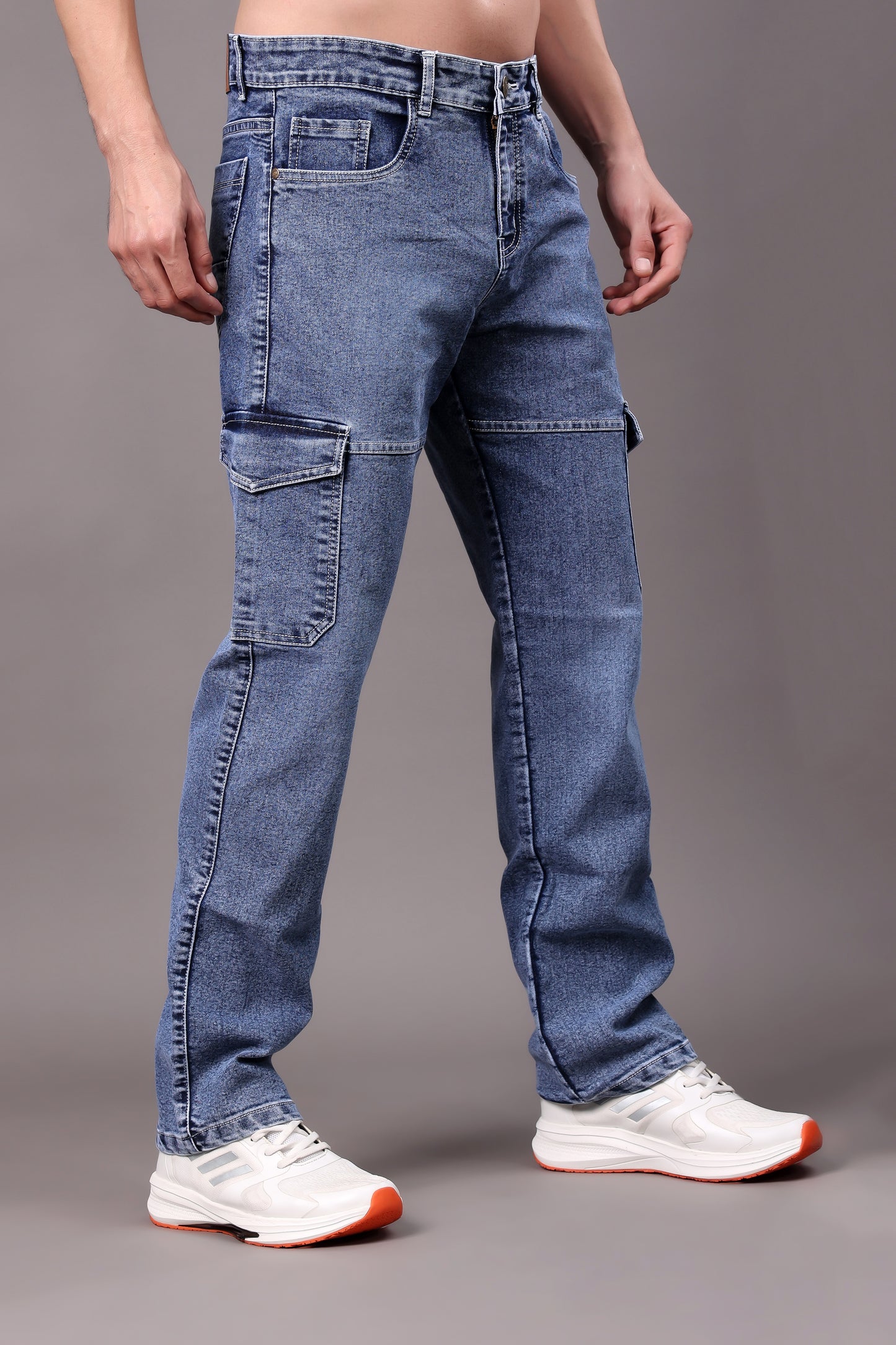 ZAYSH Men Regular fit Mid Rise Blue Cargo Pants (HCAR-DEN-BLAST-BLUE)