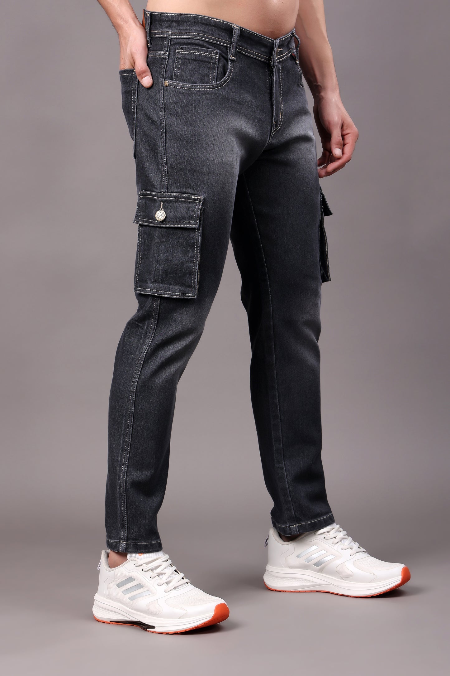 ZAYSH Men Regular fit Mid Rise Grey Cargo Pants (HCAR-BP-Den-06)