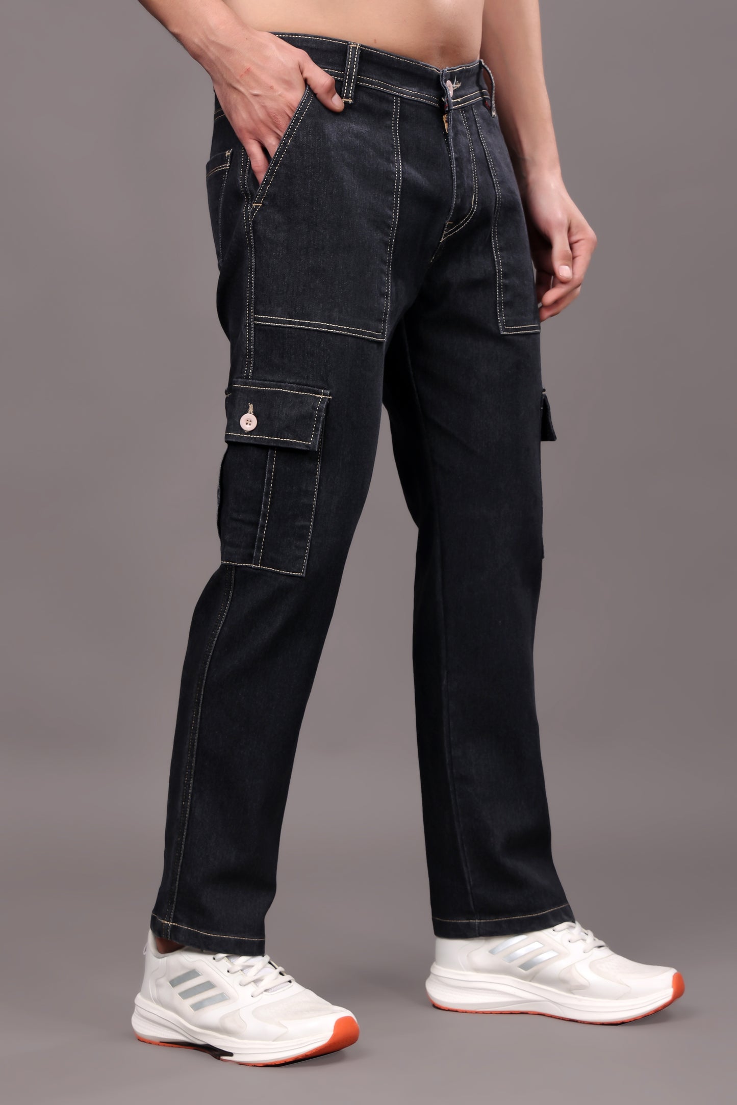 ZAYSH Men Regular fit Mid Rise Grey Cargo Pants (HCAR-D1-DEN-06)