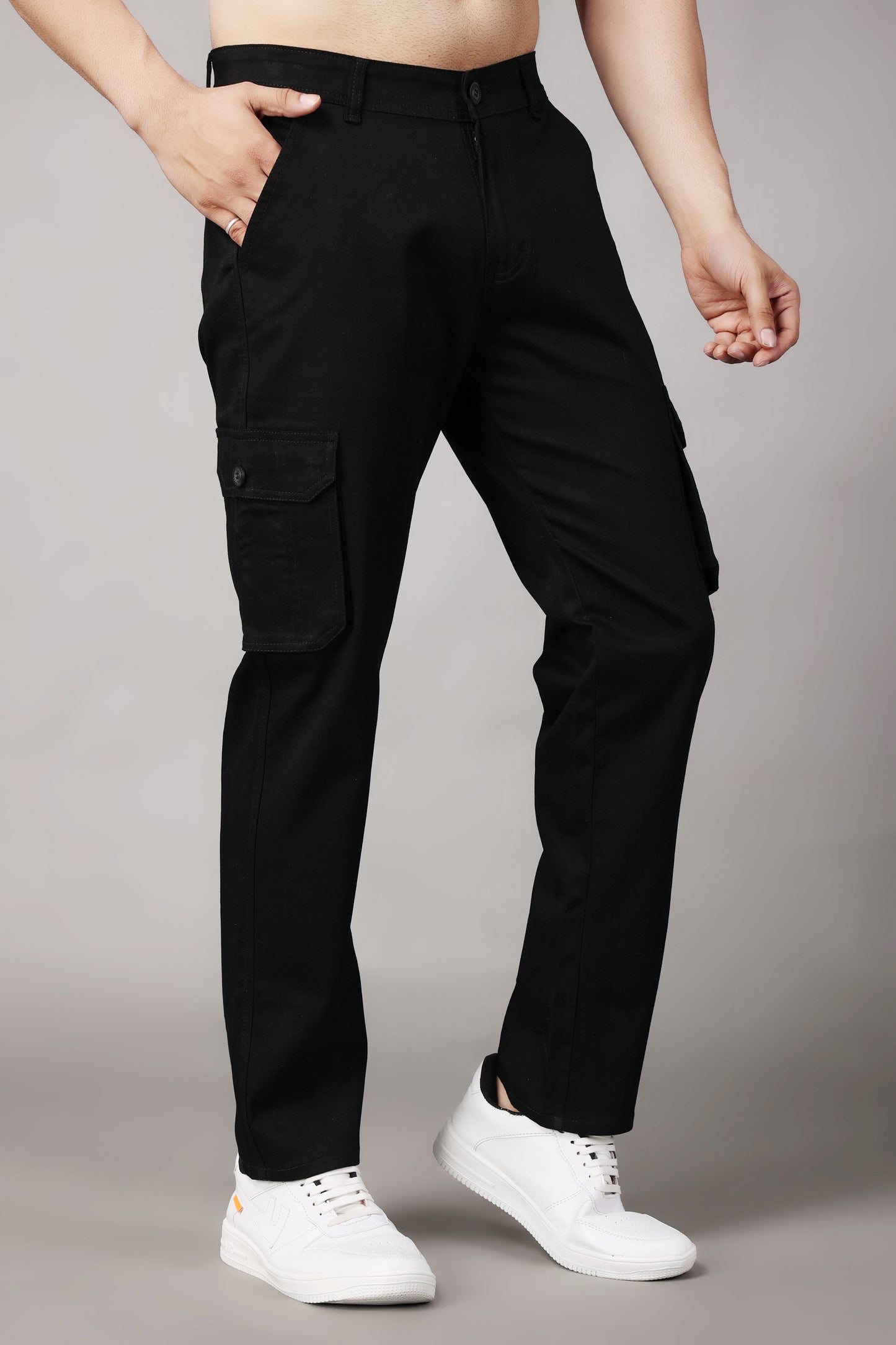 ZAYSH Men Regular Mid Rise Black Cargo Pants (HCAR-BP)