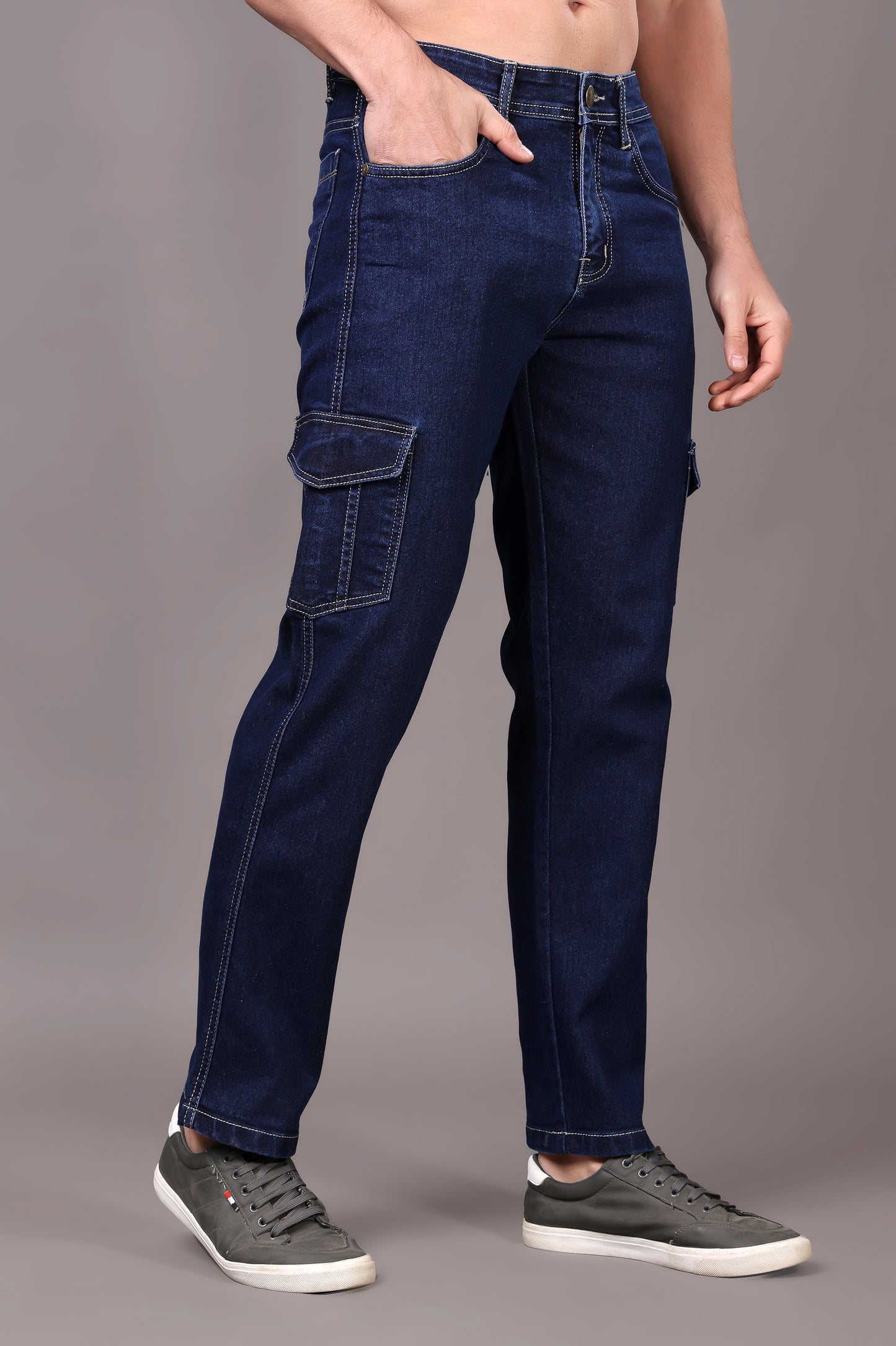 ZAYSH Men Regular fit Mid Rise Dark Blue Cargo Pants (HCAR-DEN-DARK BLUE)