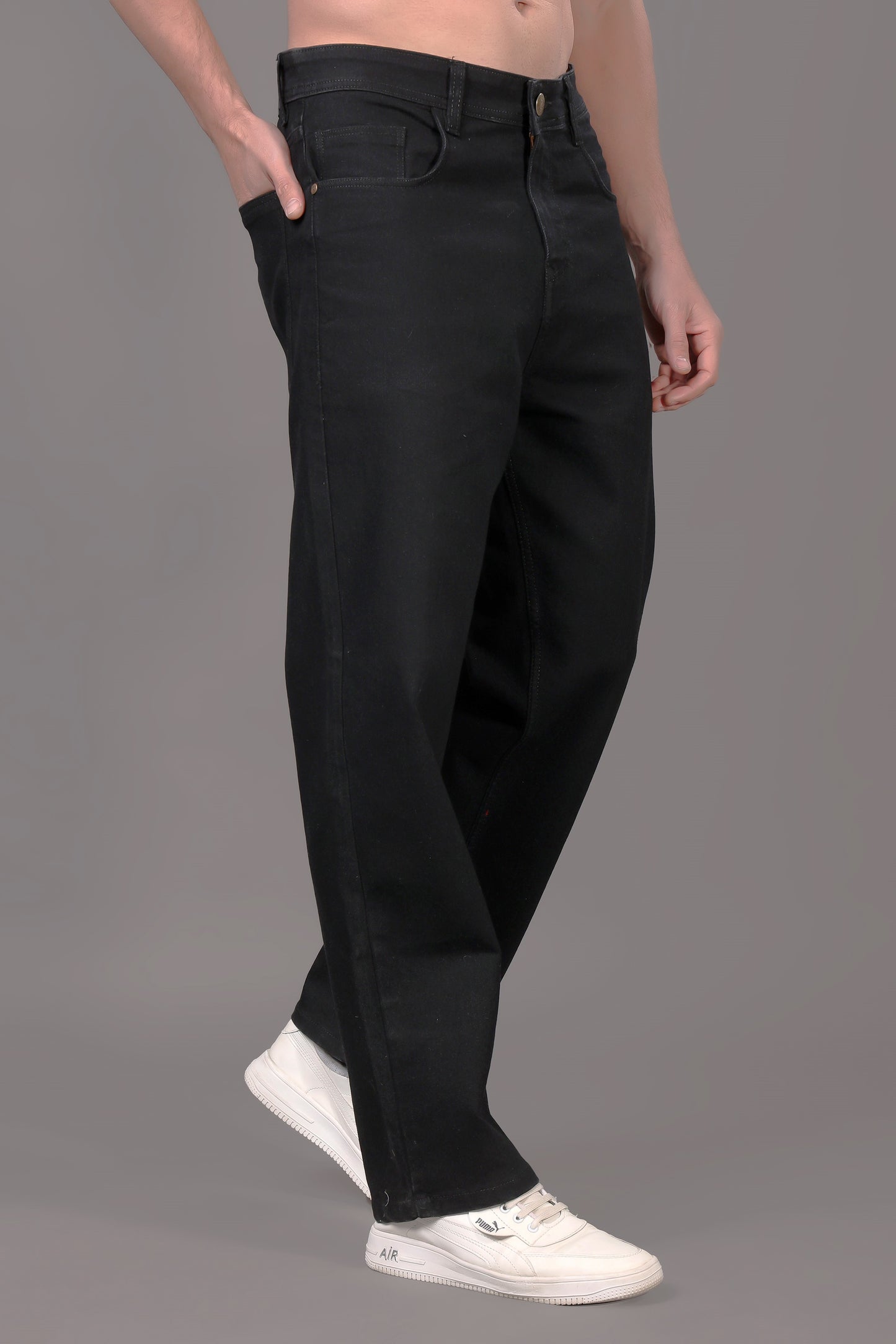 ZAYSH Men Baggy fit Mid Rise Black Jeans Pants (MJRP-LF-02)