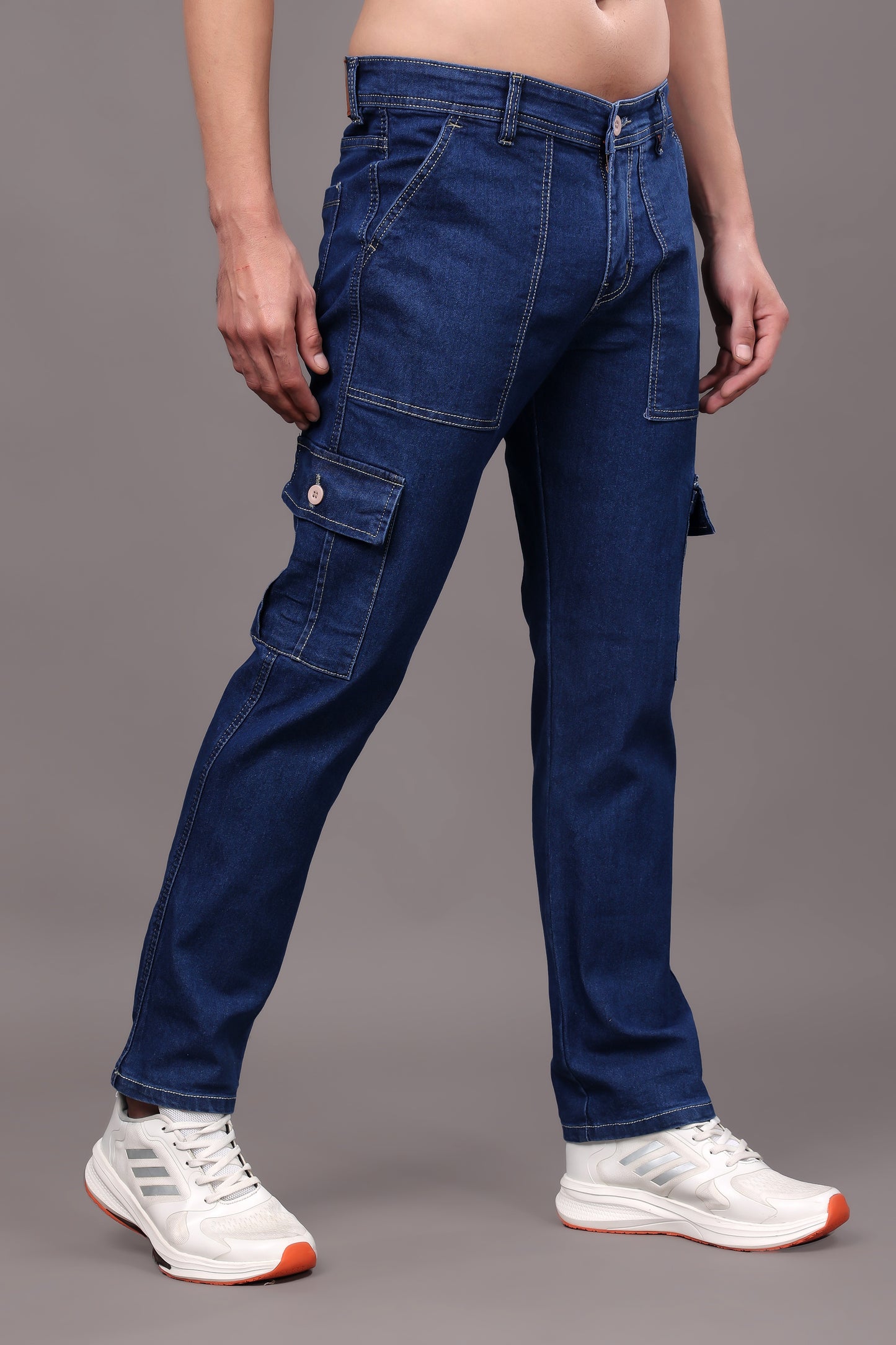 ZAYSH Men Regular fit Mid Rise Blue Cargo Pants (HCAR-D1-DEN-01)