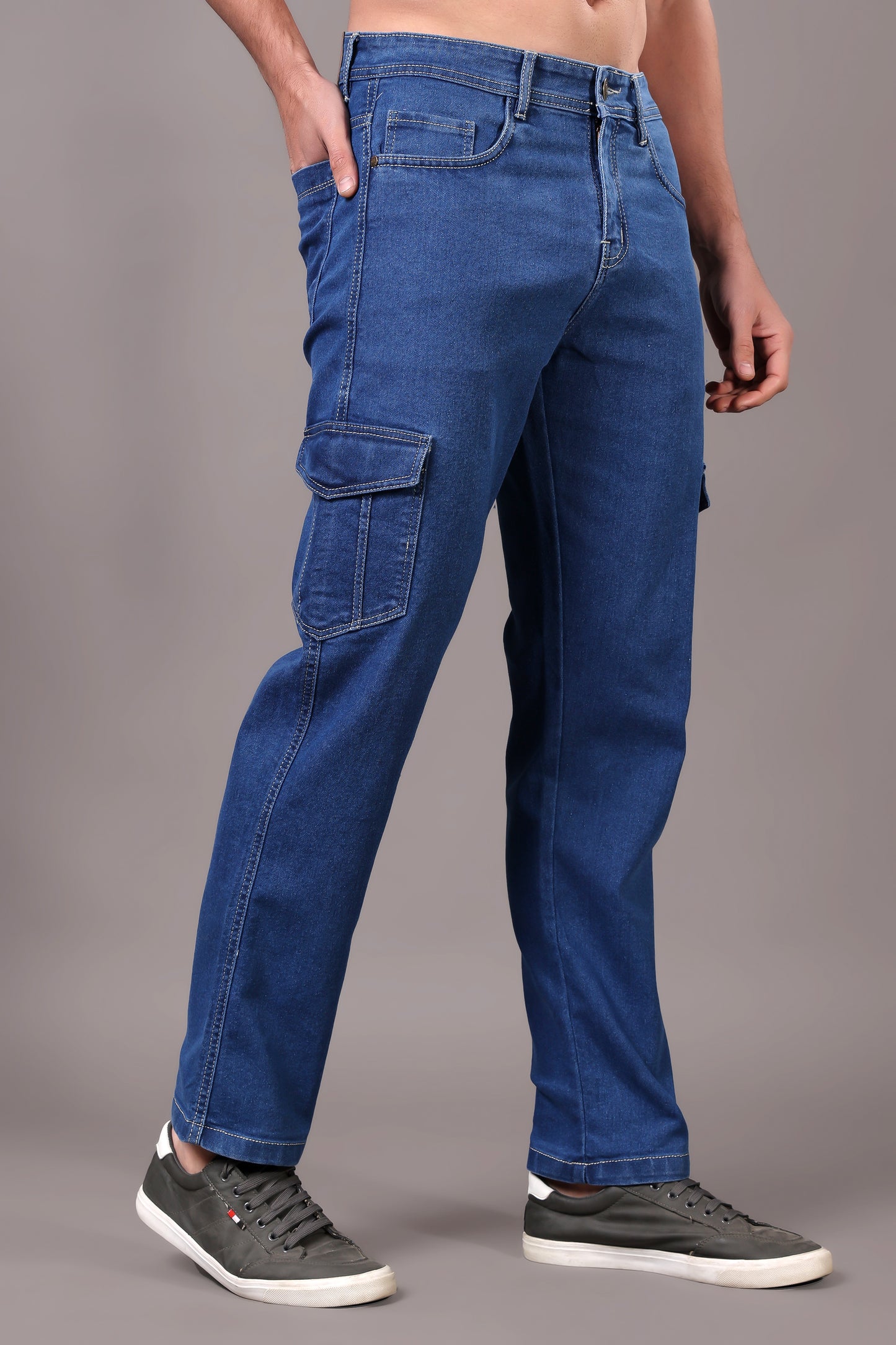 ZAYSH Men Regular fit Mid Rise Blue Cargo Pants (HCAR-DEN-BLUE)