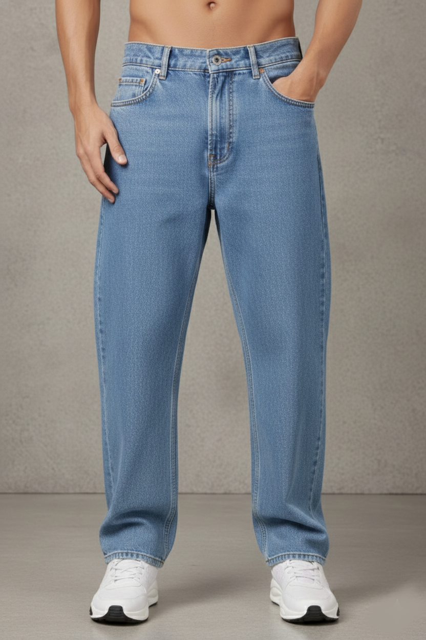 ZAYSH Men Baggy fit Mid Rise Light Blue Jeans Pants (MJRP-Baggy-04)