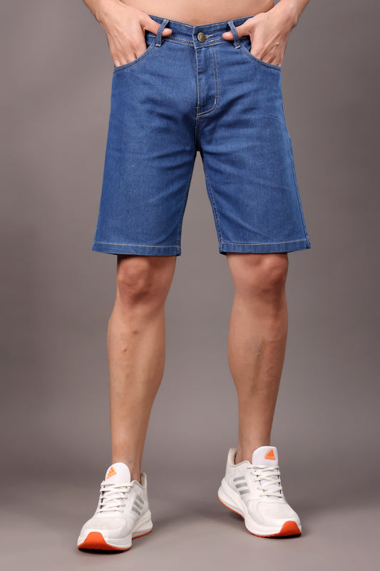 ZAYSH Men Slim Mid Rise Blue Shorts (Short-Den-01)