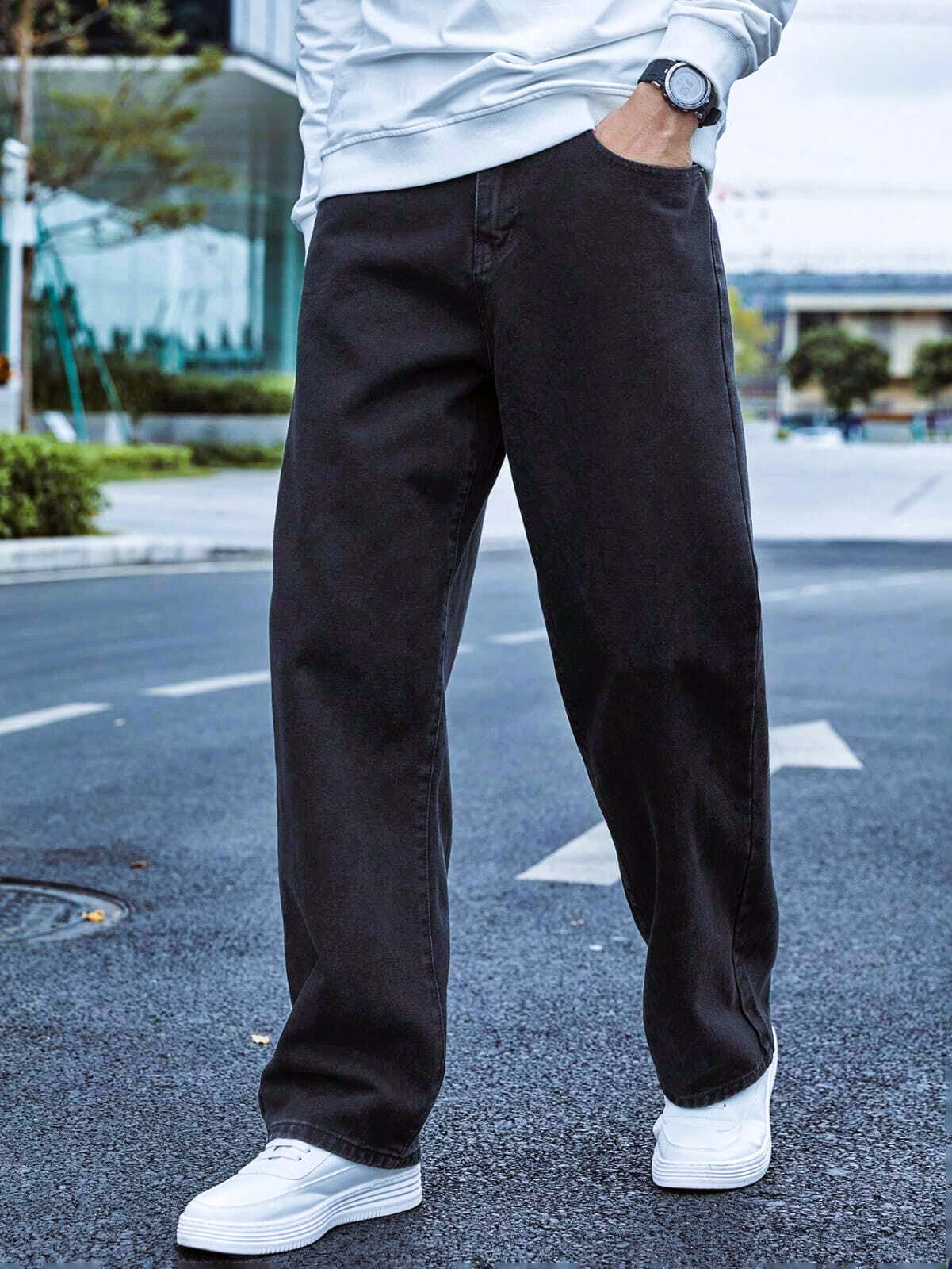 ZAYSH Men Baggy fit Mid Rise Black Jeans Pants (MJRP-Baggy-02)