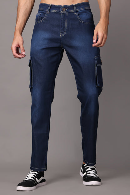 ZAYSH Men Regular fit Mid Rise Blue Cargo Pants (HCAR-BP-DEN-05)