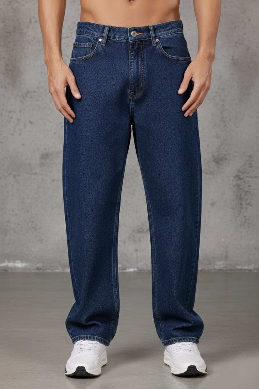 ZAYSH Men Baggy fit Mid Rise Dark Blue Jeans Pants (MJRP-Baggy-05)